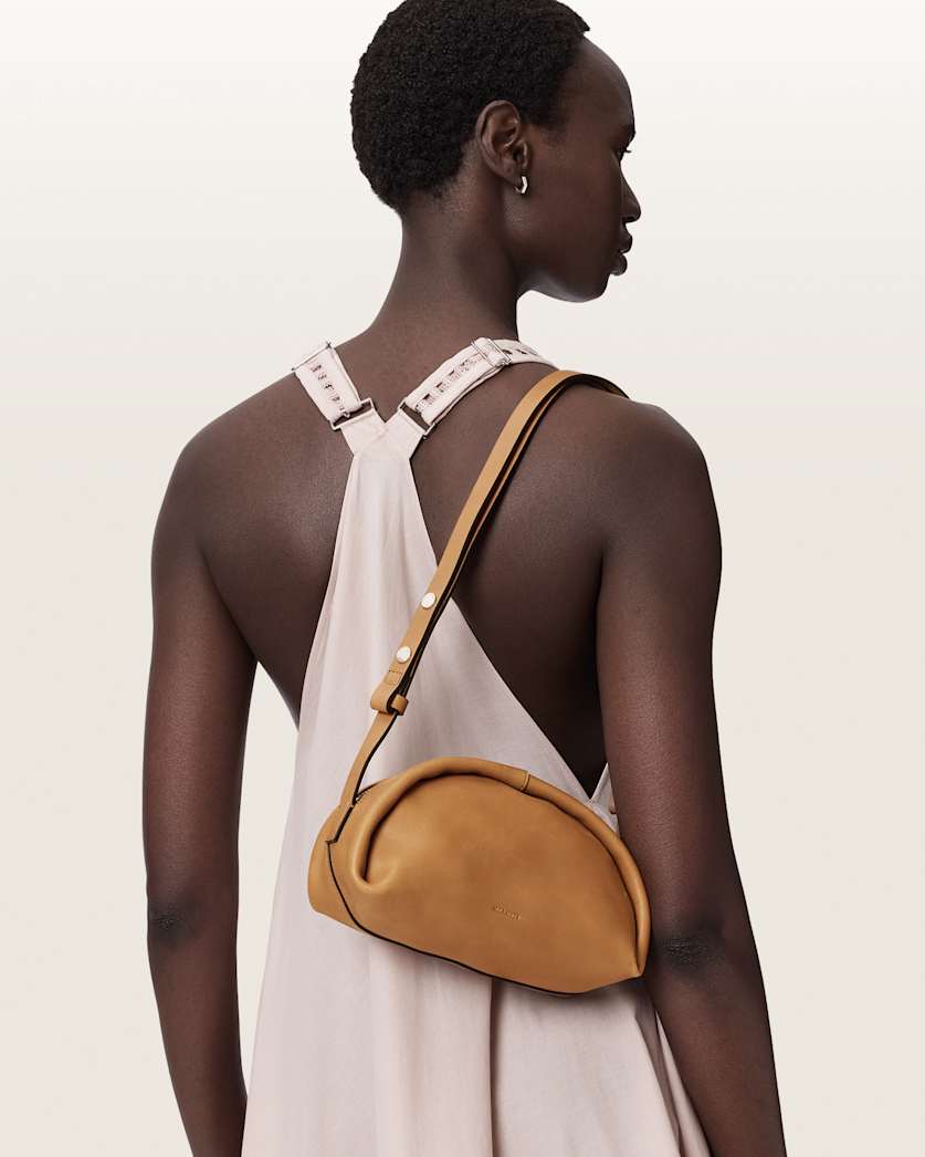 AllSaints Rosalie Arc Leather Crossbody Bag Women's Toffee Brown Women's
