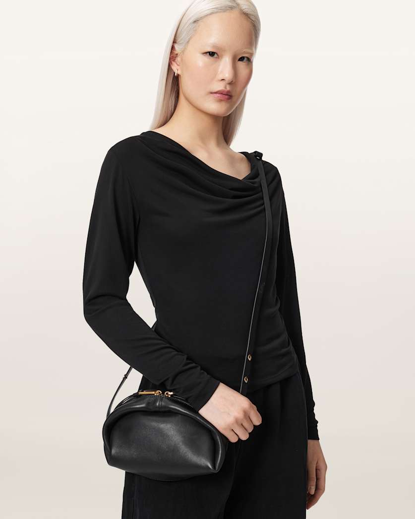 AllSaints Rosalie Arc Leather Crossbody Bag Women's Black Women's