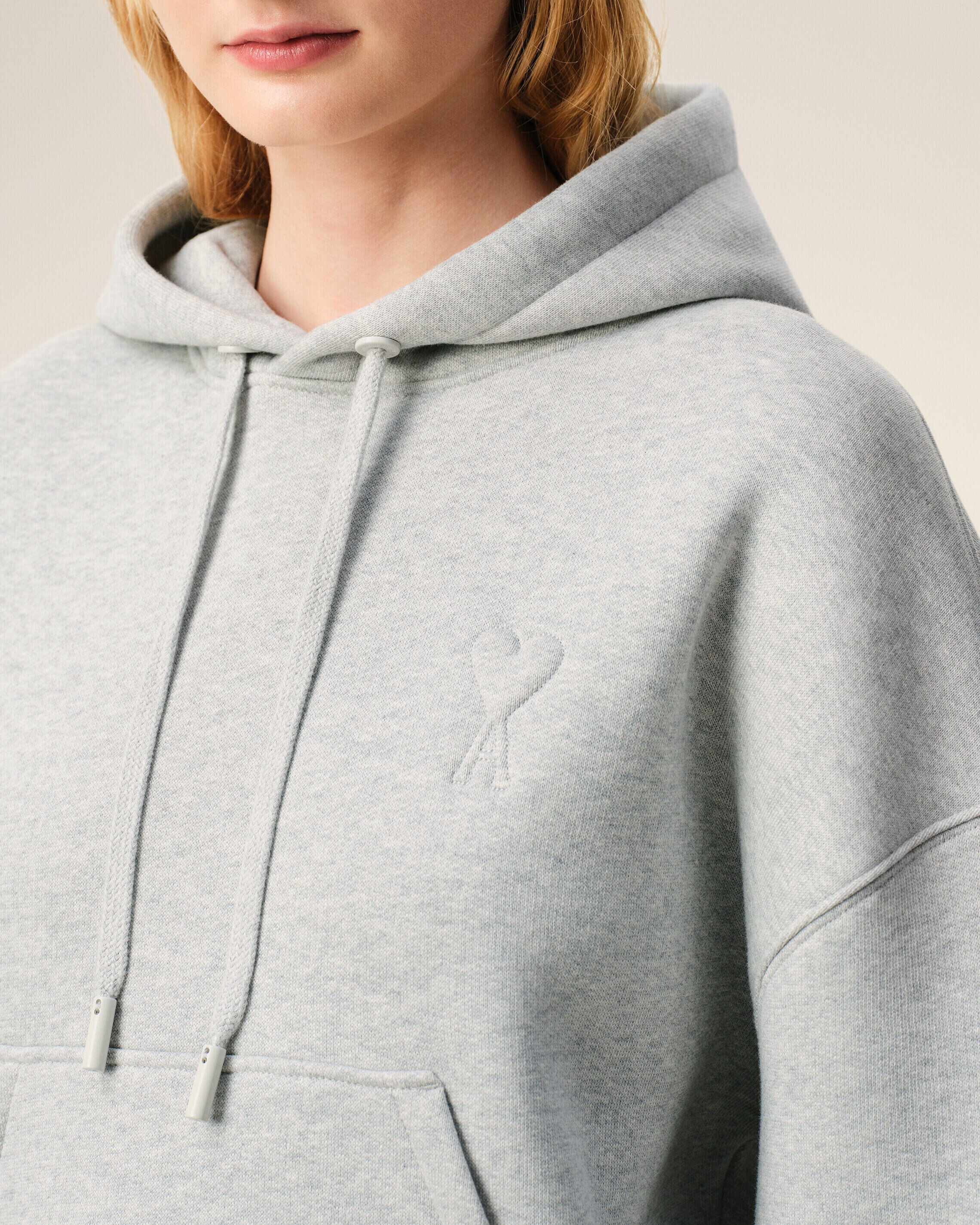 Grey Cotton Embossed Ami De Coeur Hoodie