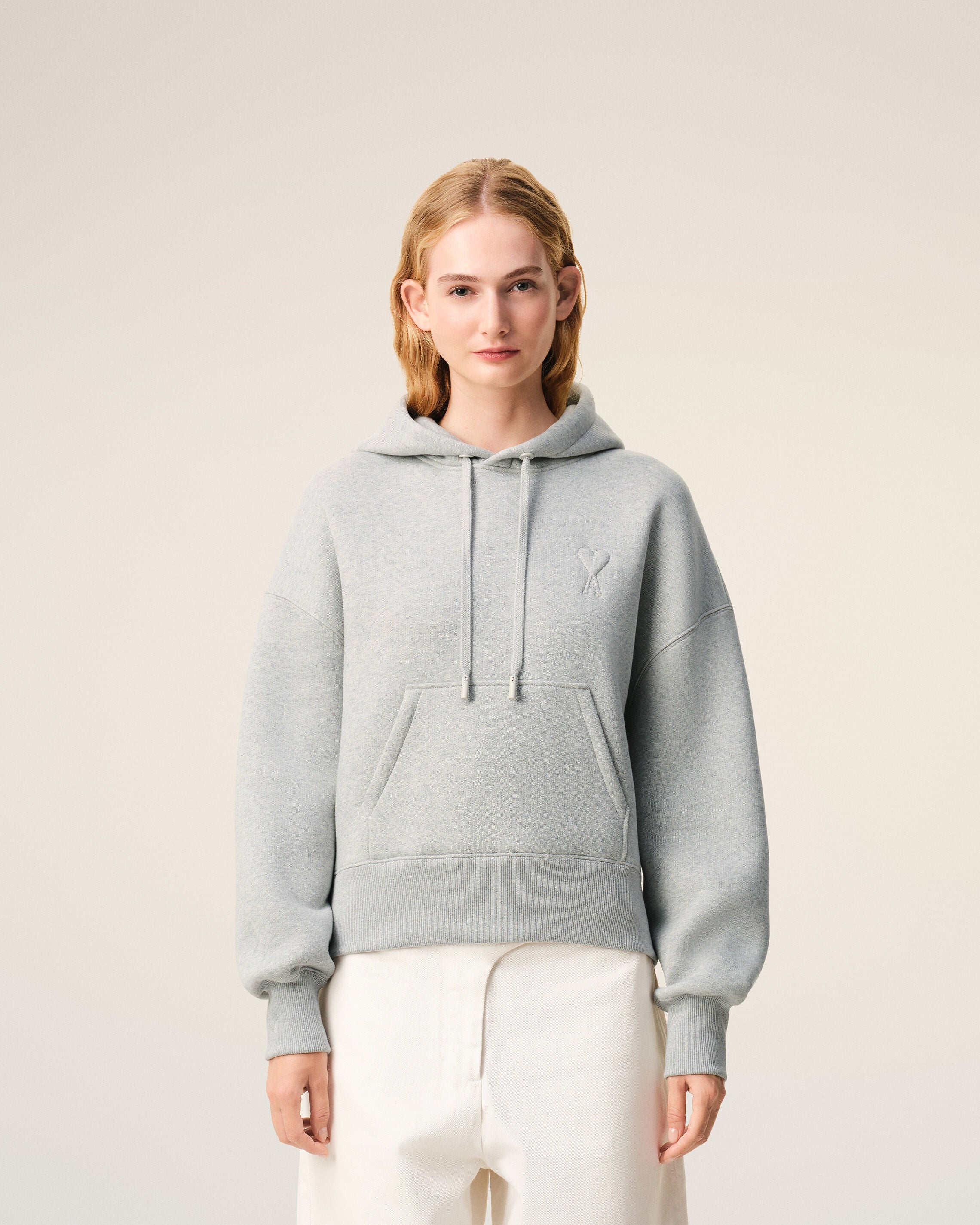 Grey Cotton Embossed Ami De Coeur Hoodie