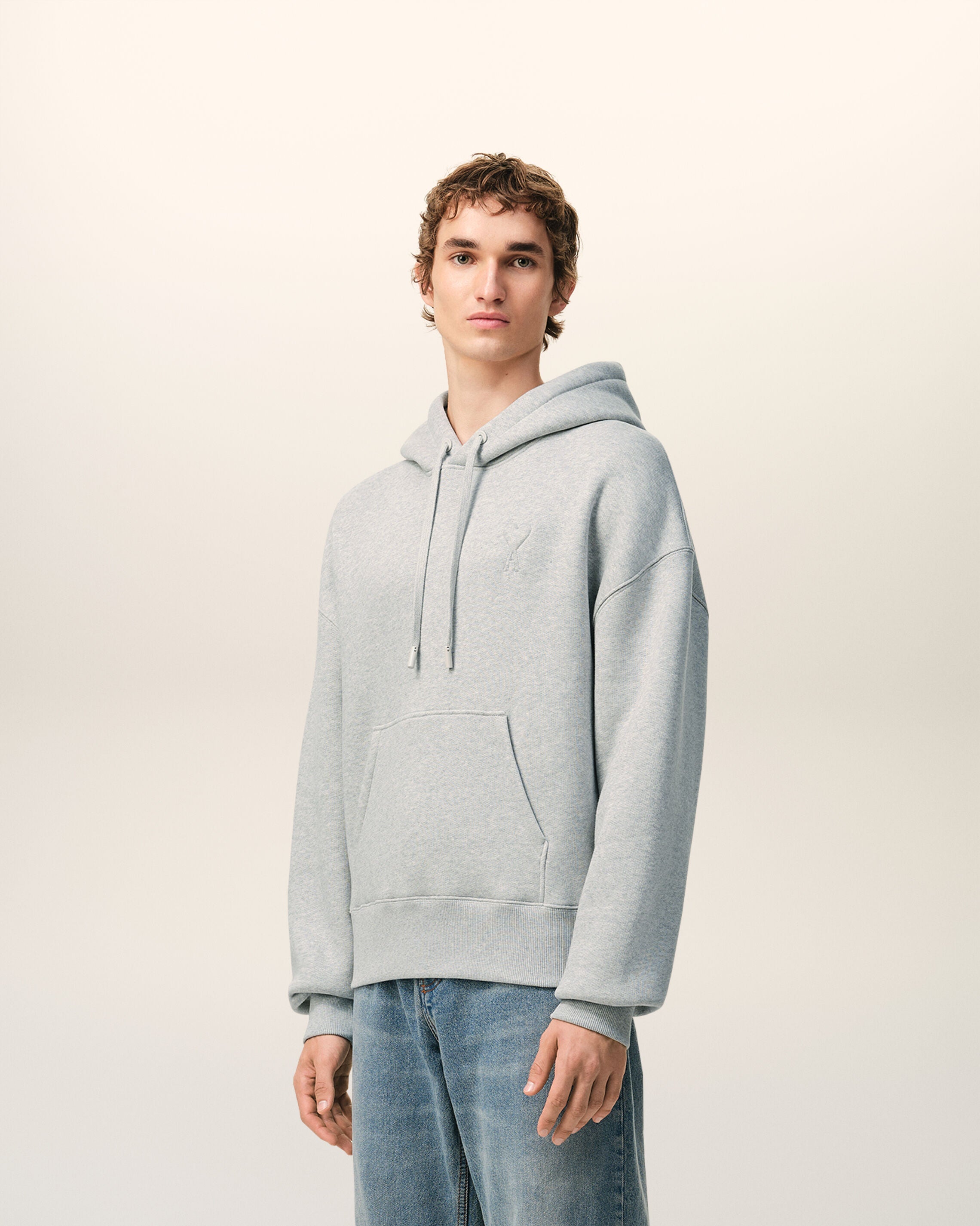 Grey Cotton Embossed Ami De Coeur Hoodie