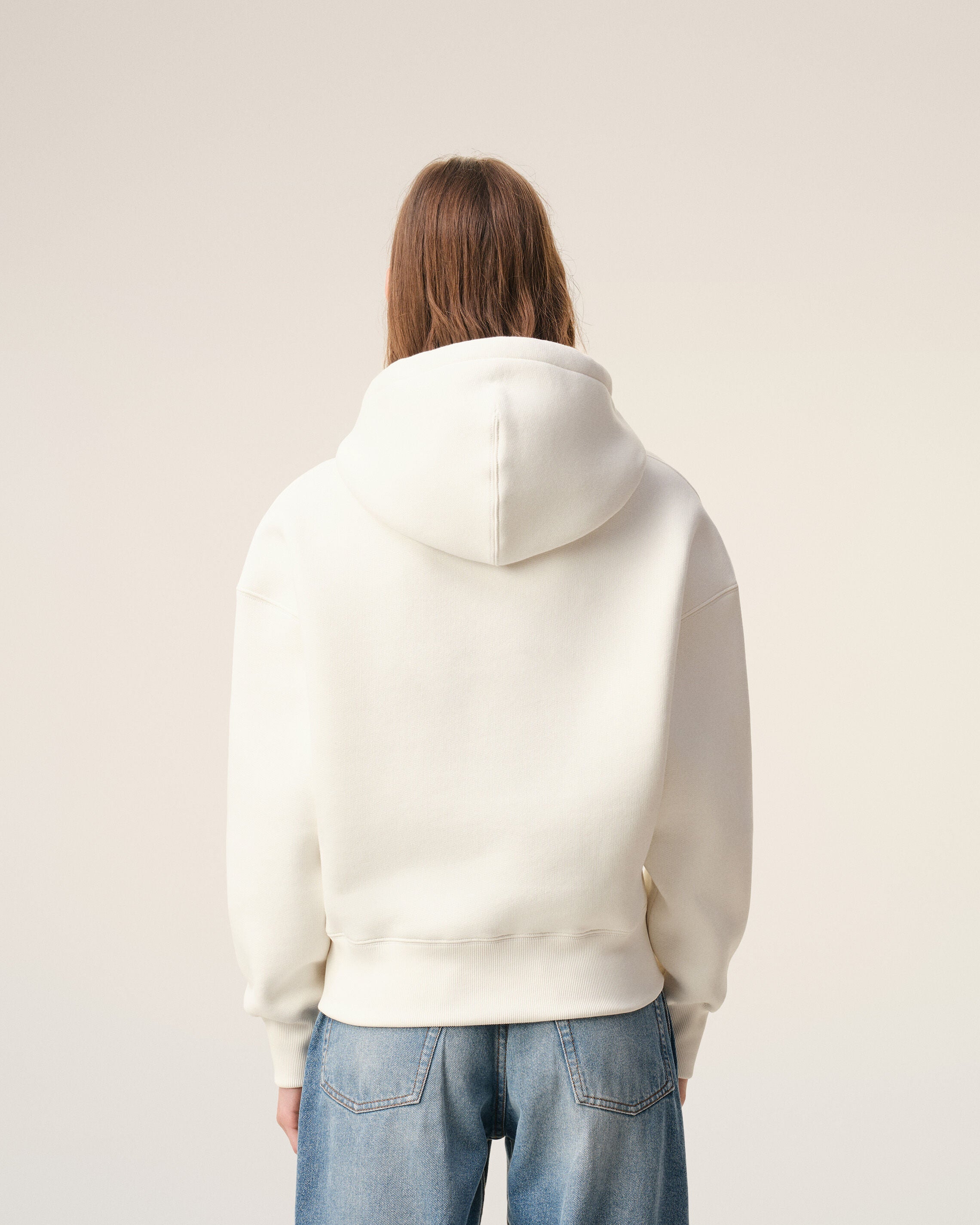 White Cotton Embossed Ami De Coeur Hoodie