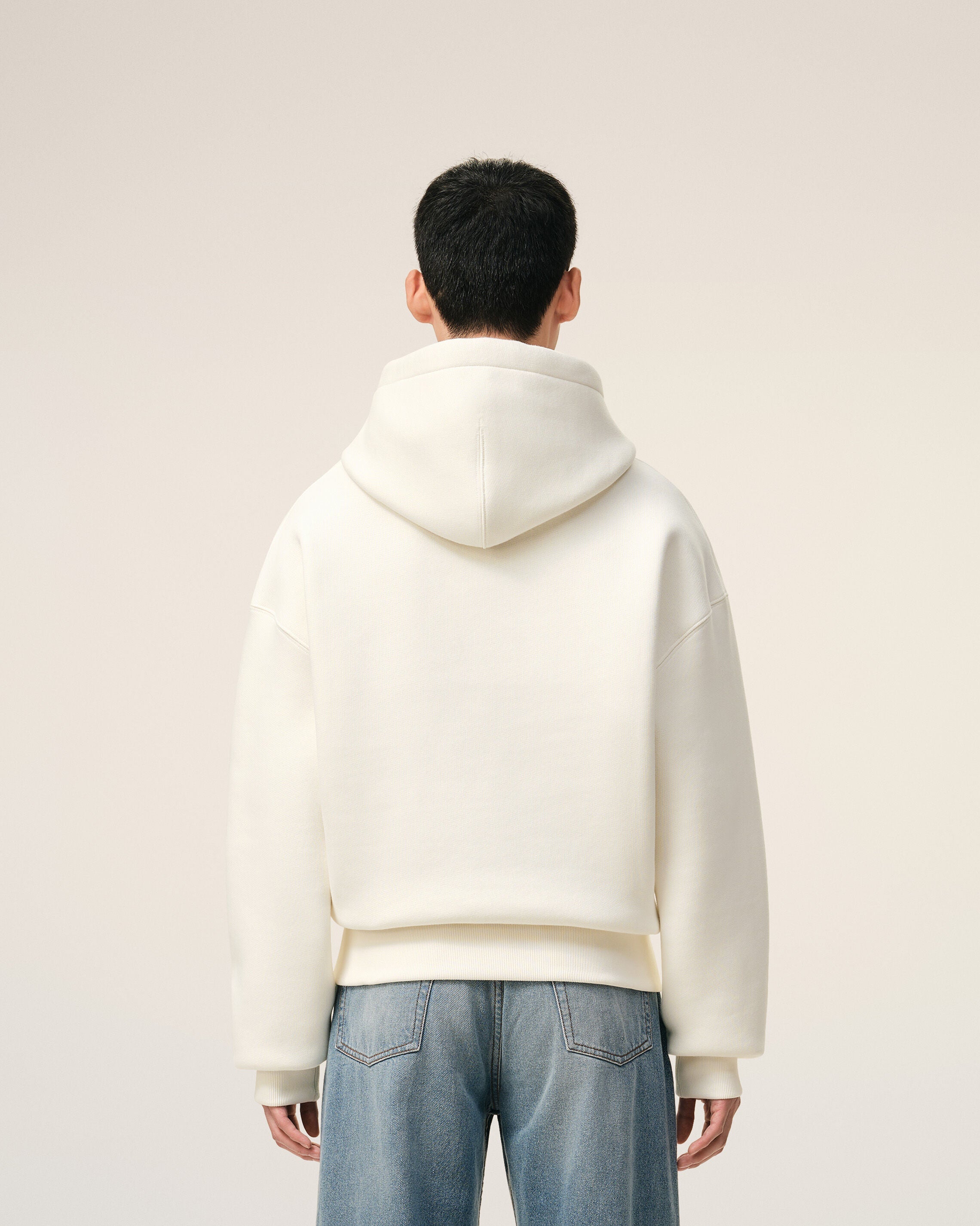 White Cotton Embossed Ami De Coeur Hoodie