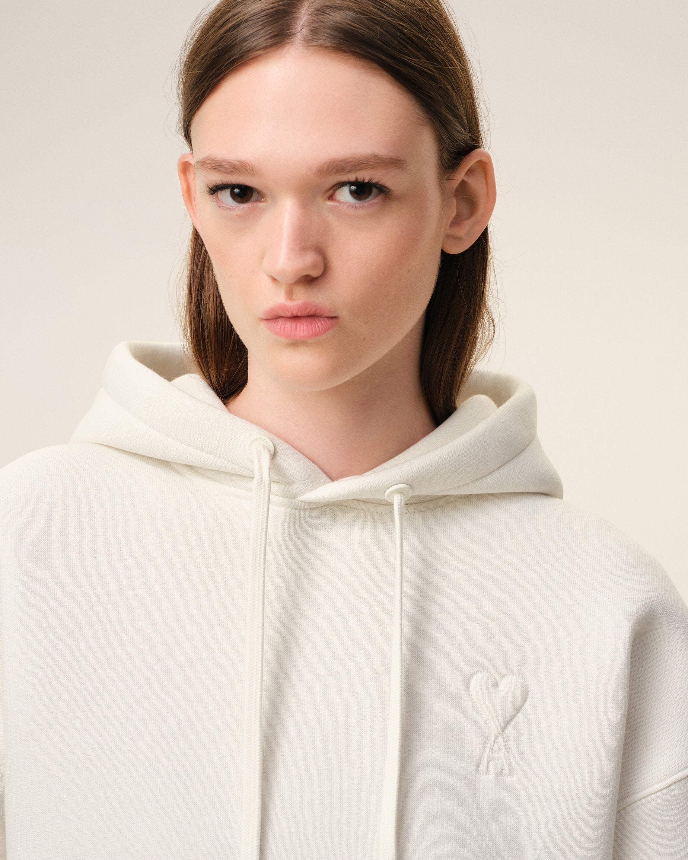 White Cotton Embossed Ami De Coeur Hoodie