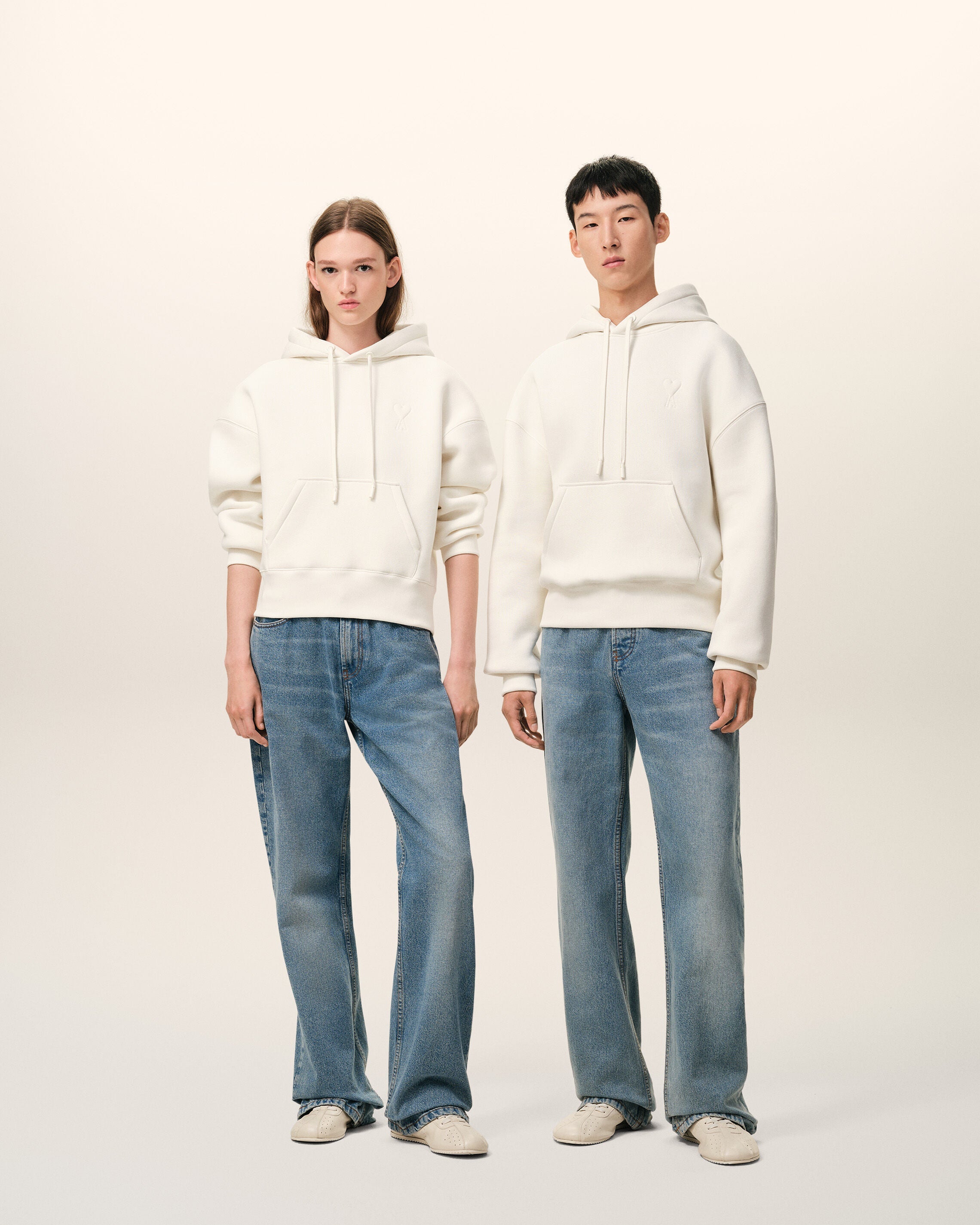 White Cotton Embossed Ami De Coeur Hoodie