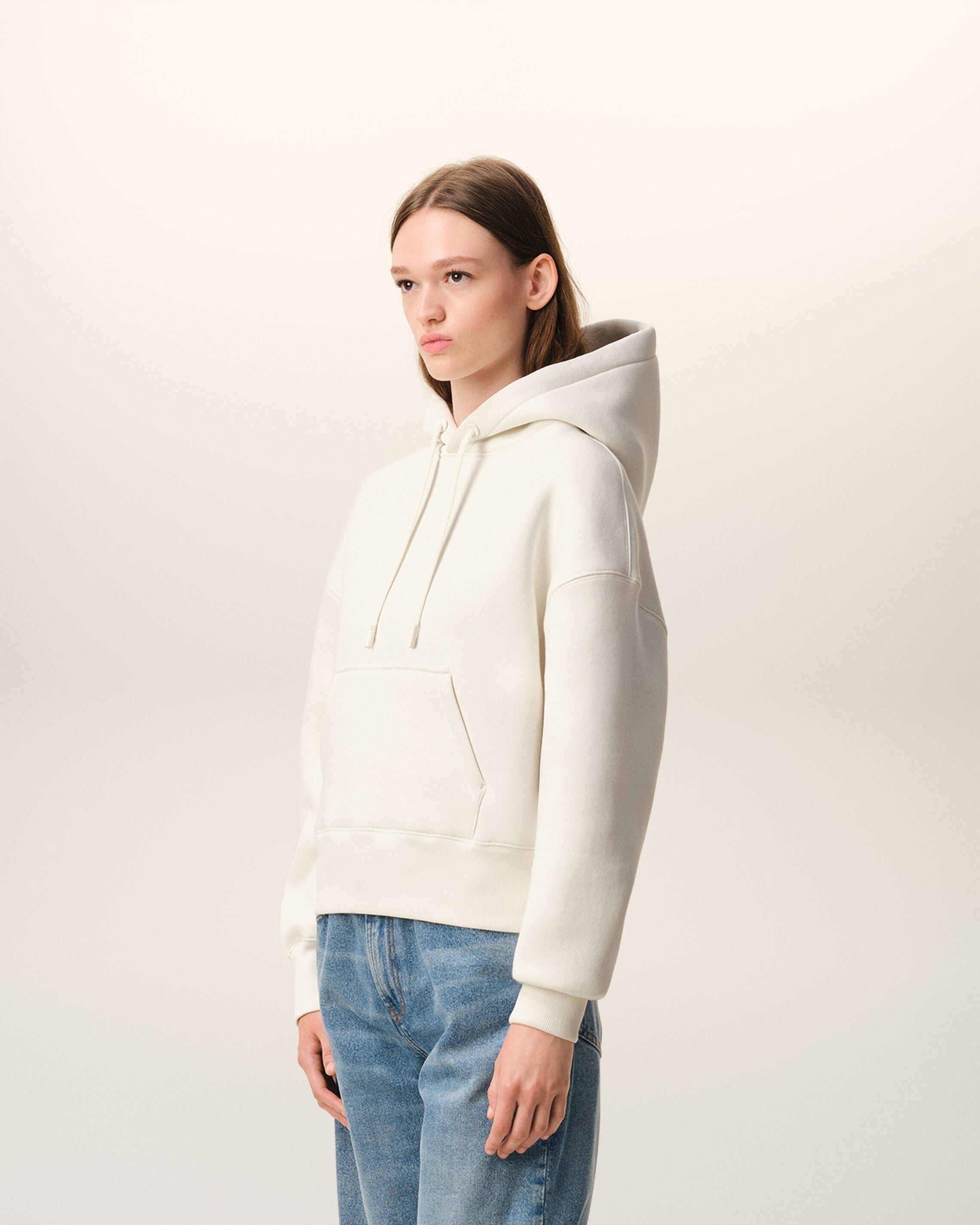 White Cotton Embossed Ami De Coeur Hoodie