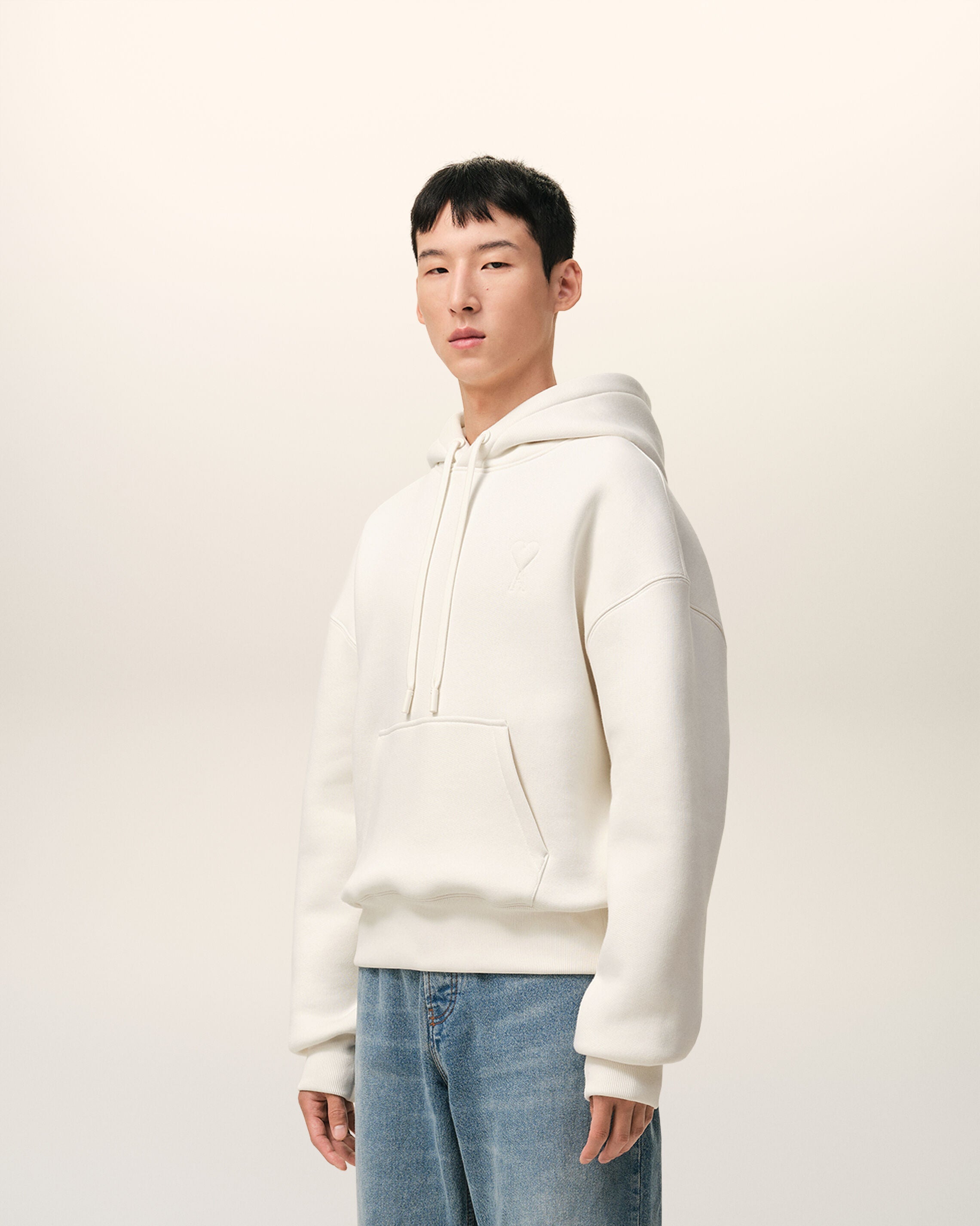 White Cotton Embossed Ami De Coeur Hoodie