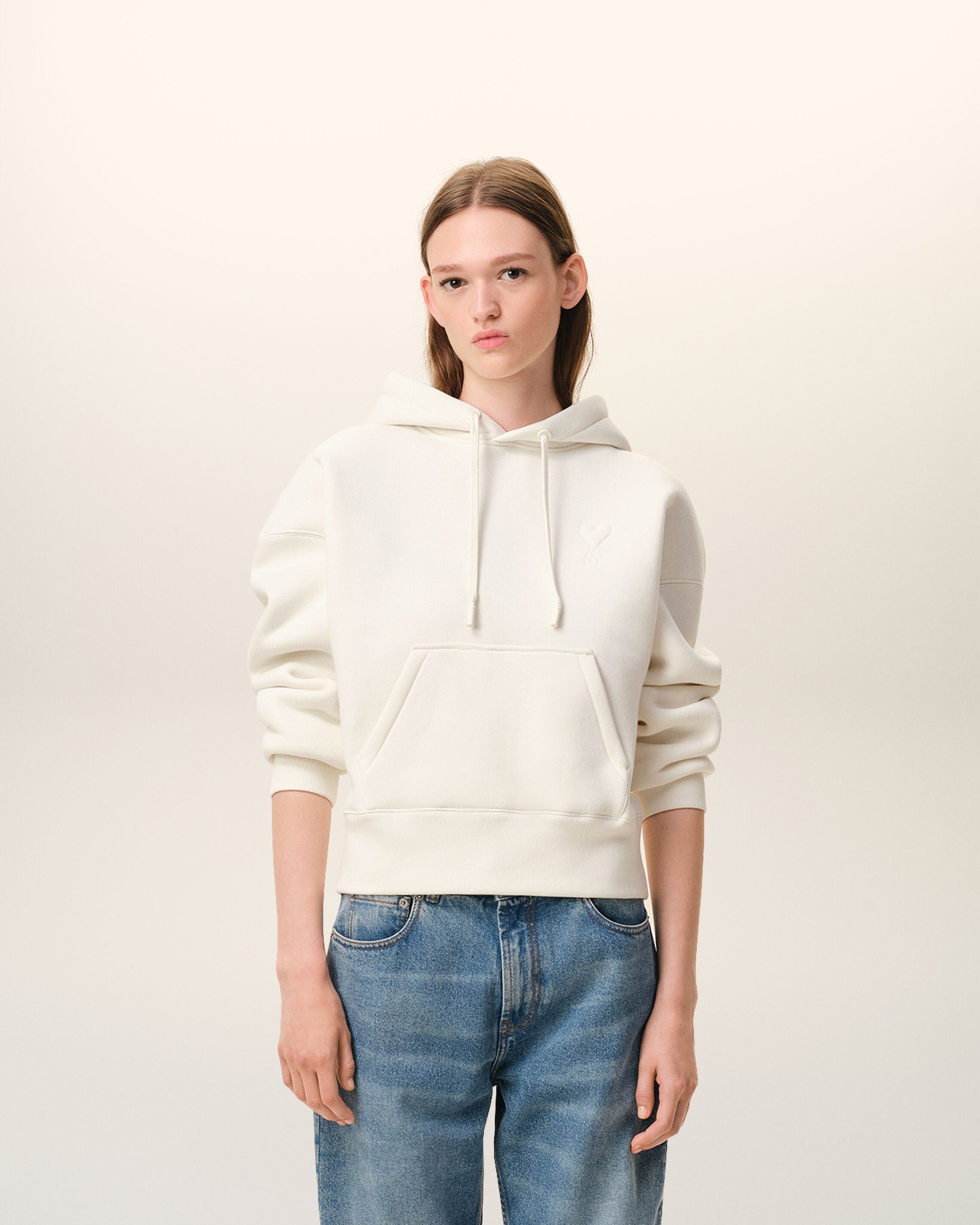 White Cotton Embossed Ami De Coeur Hoodie