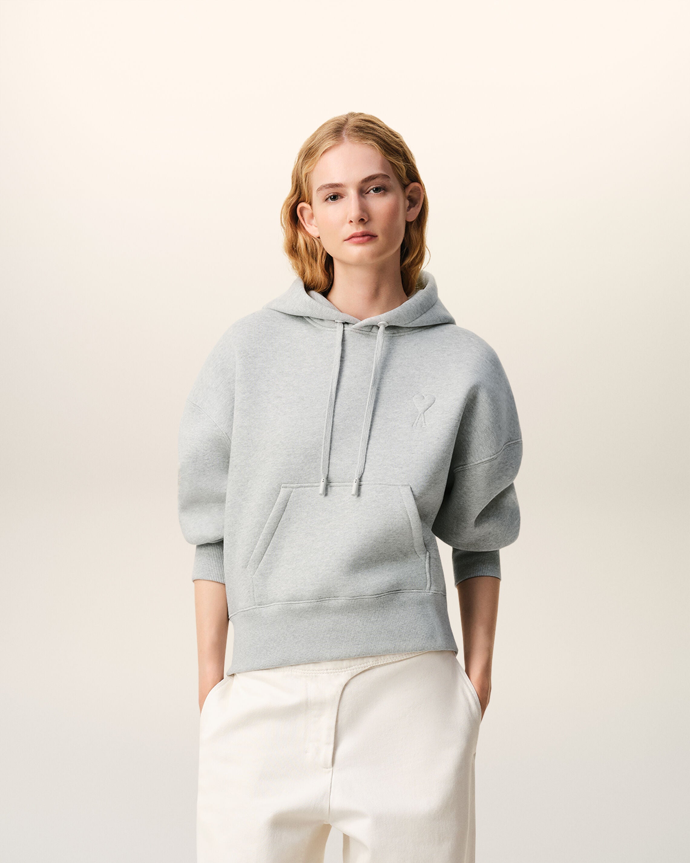 Grey Cotton Embossed Ami De Coeur Hoodie