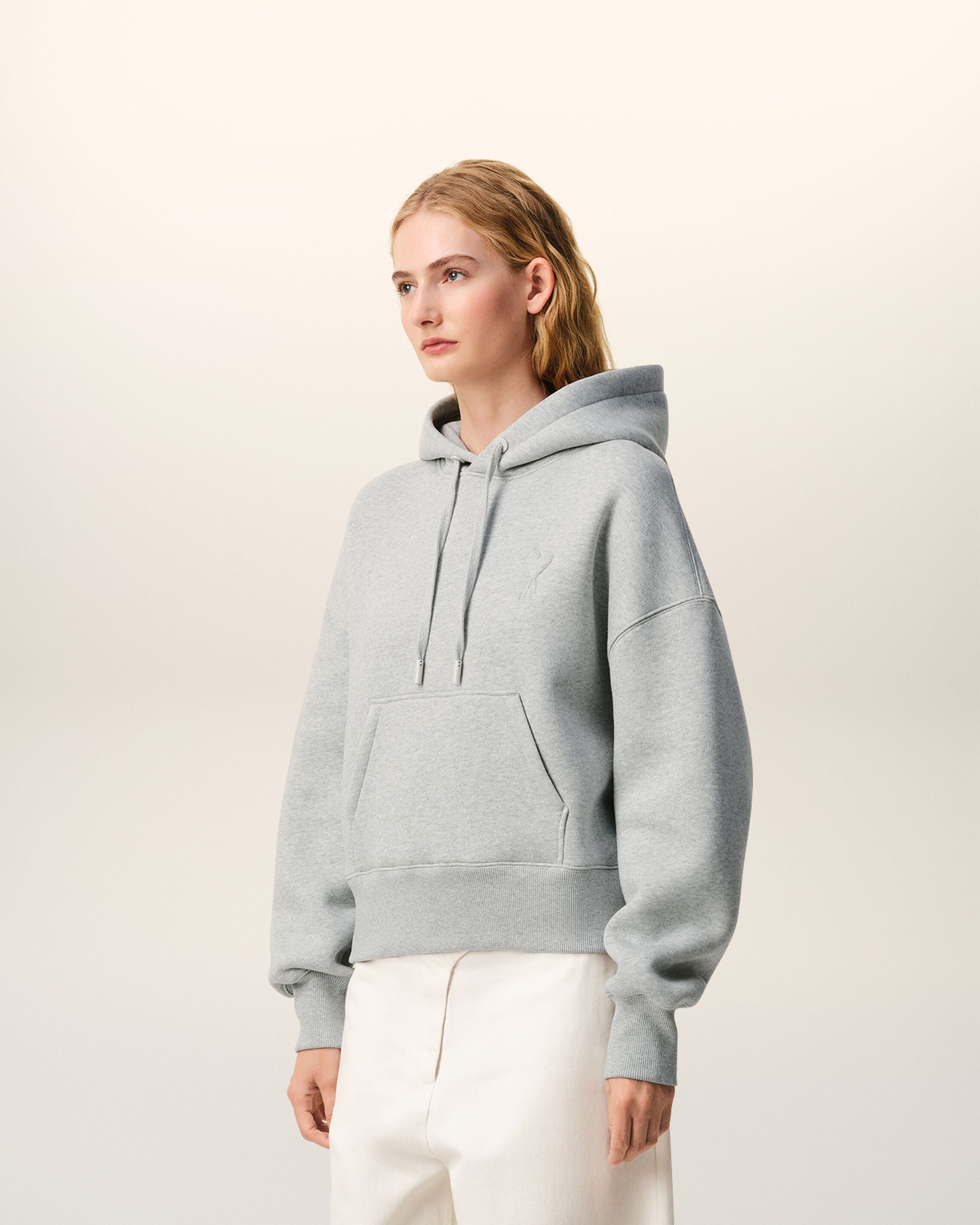 Grey Cotton Embossed Ami De Coeur Hoodie