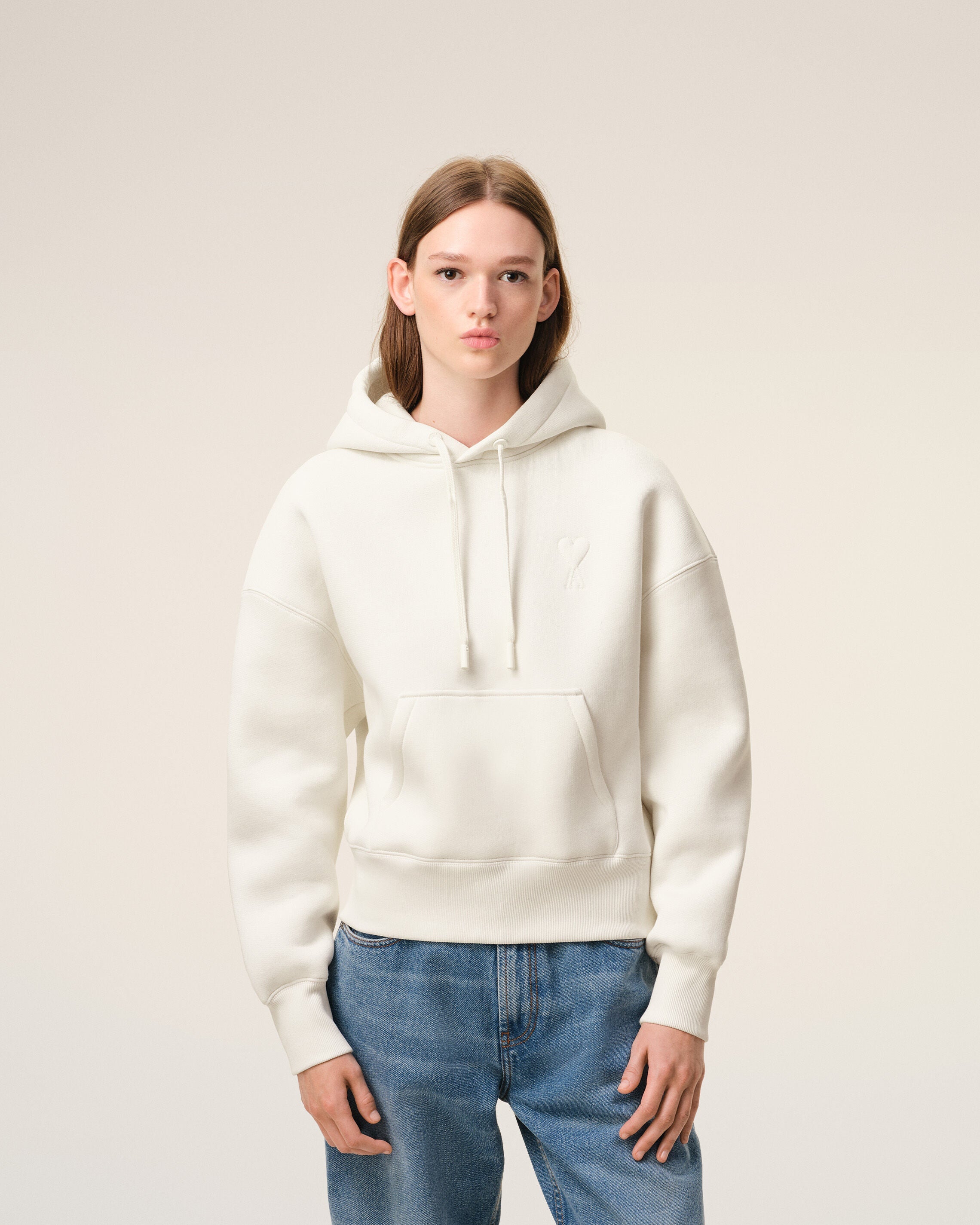 White Cotton Embossed Ami De Coeur Hoodie