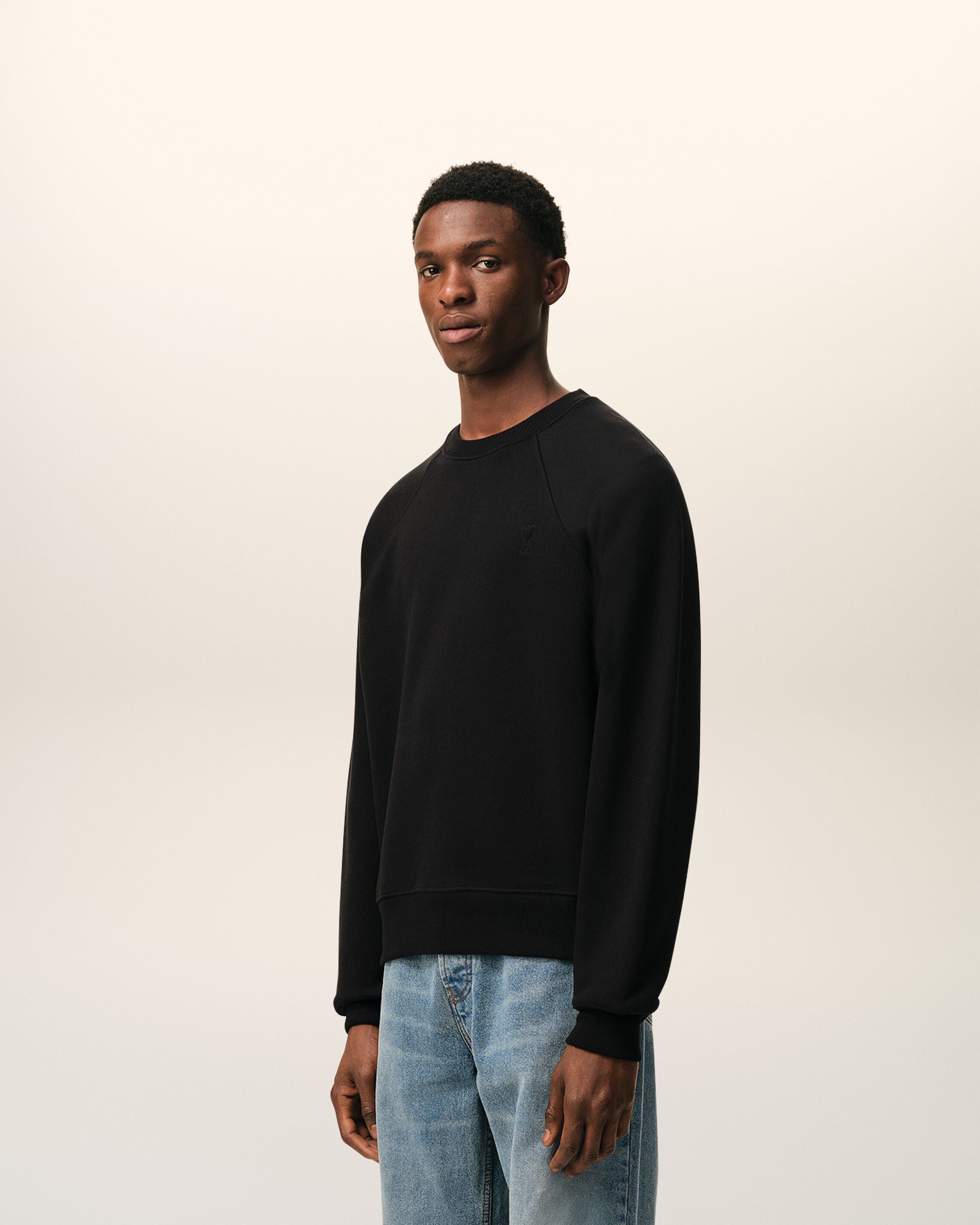 Black Cotton Embossed Ami De Coeur Sweatshirt