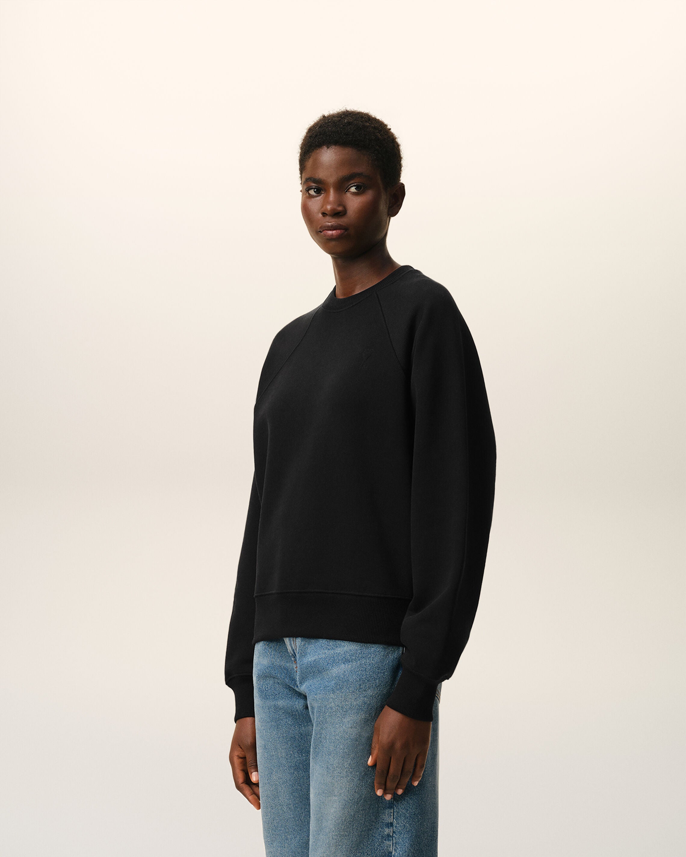 Black Cotton Embossed Ami De Coeur Sweatshirt