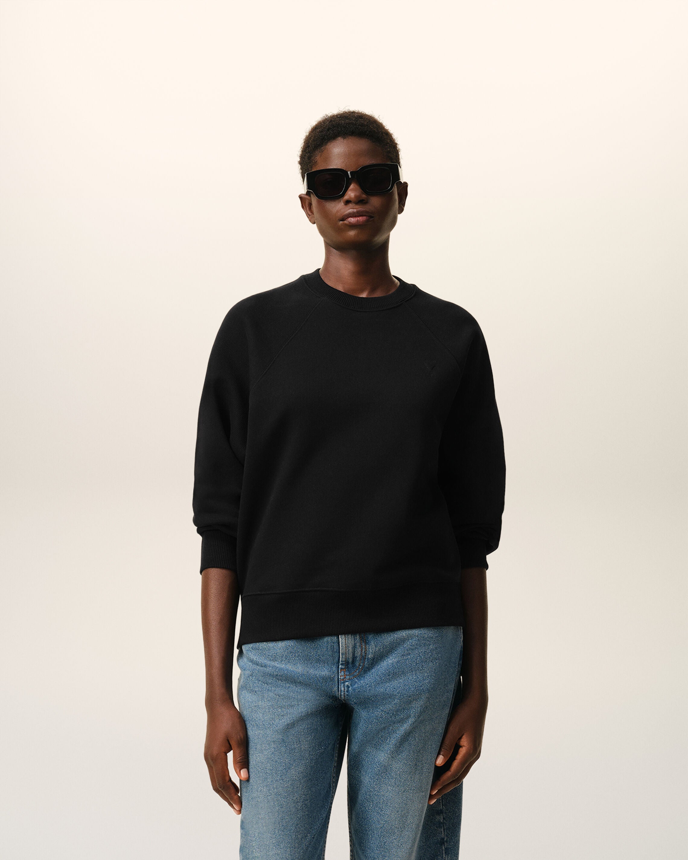 Black Cotton Embossed Ami De Coeur Sweatshirt