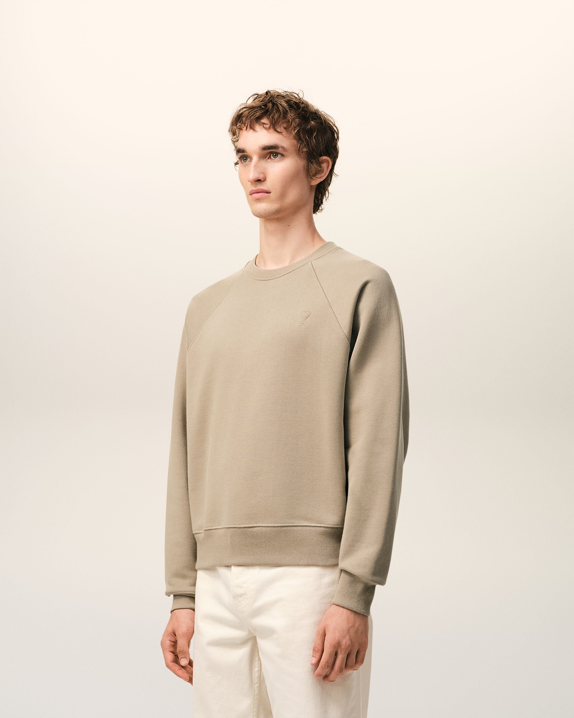 Beige Cotton Embossed Ami De Coeur Sweatshirt