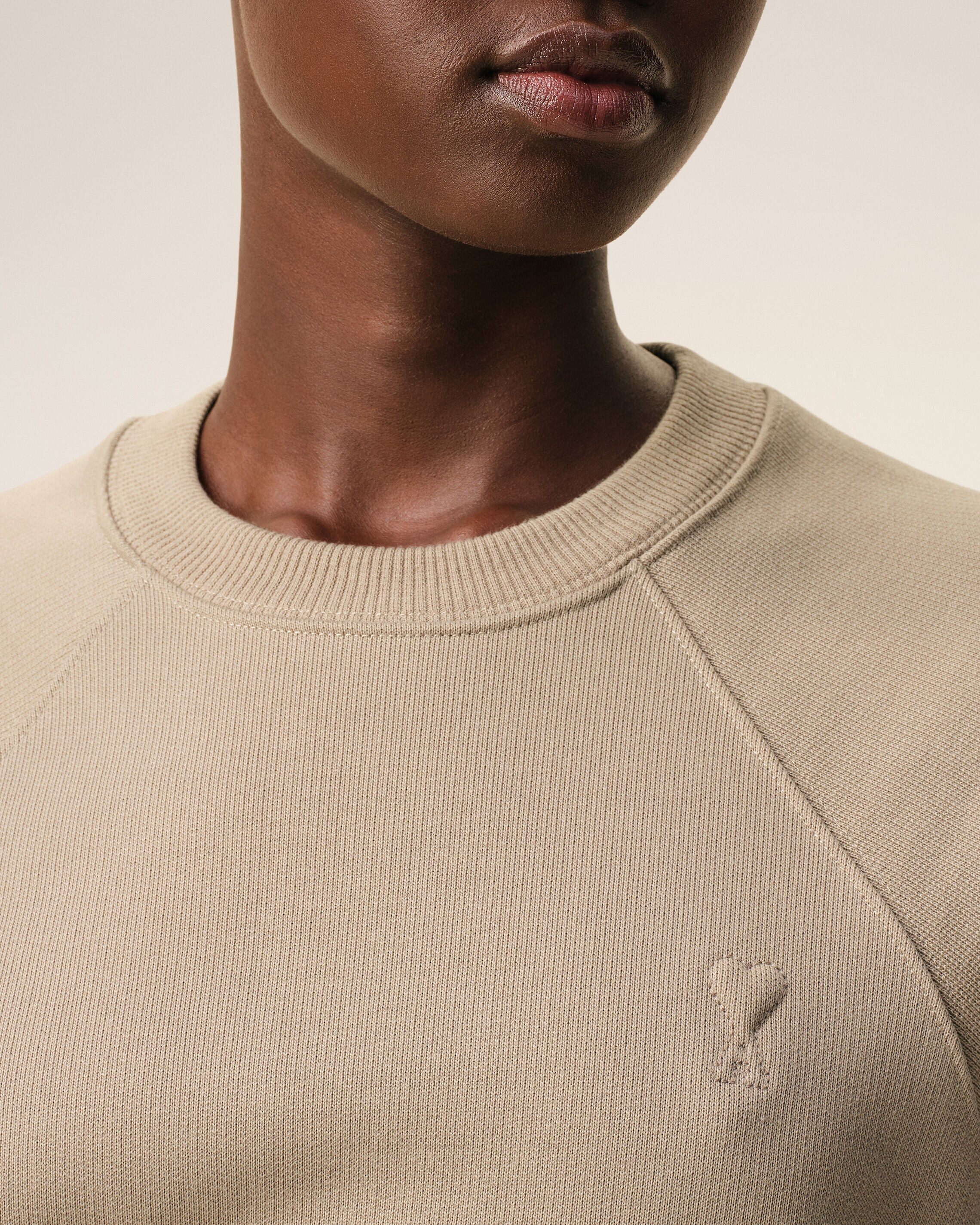 Beige Cotton Embossed Ami De Coeur Sweatshirt