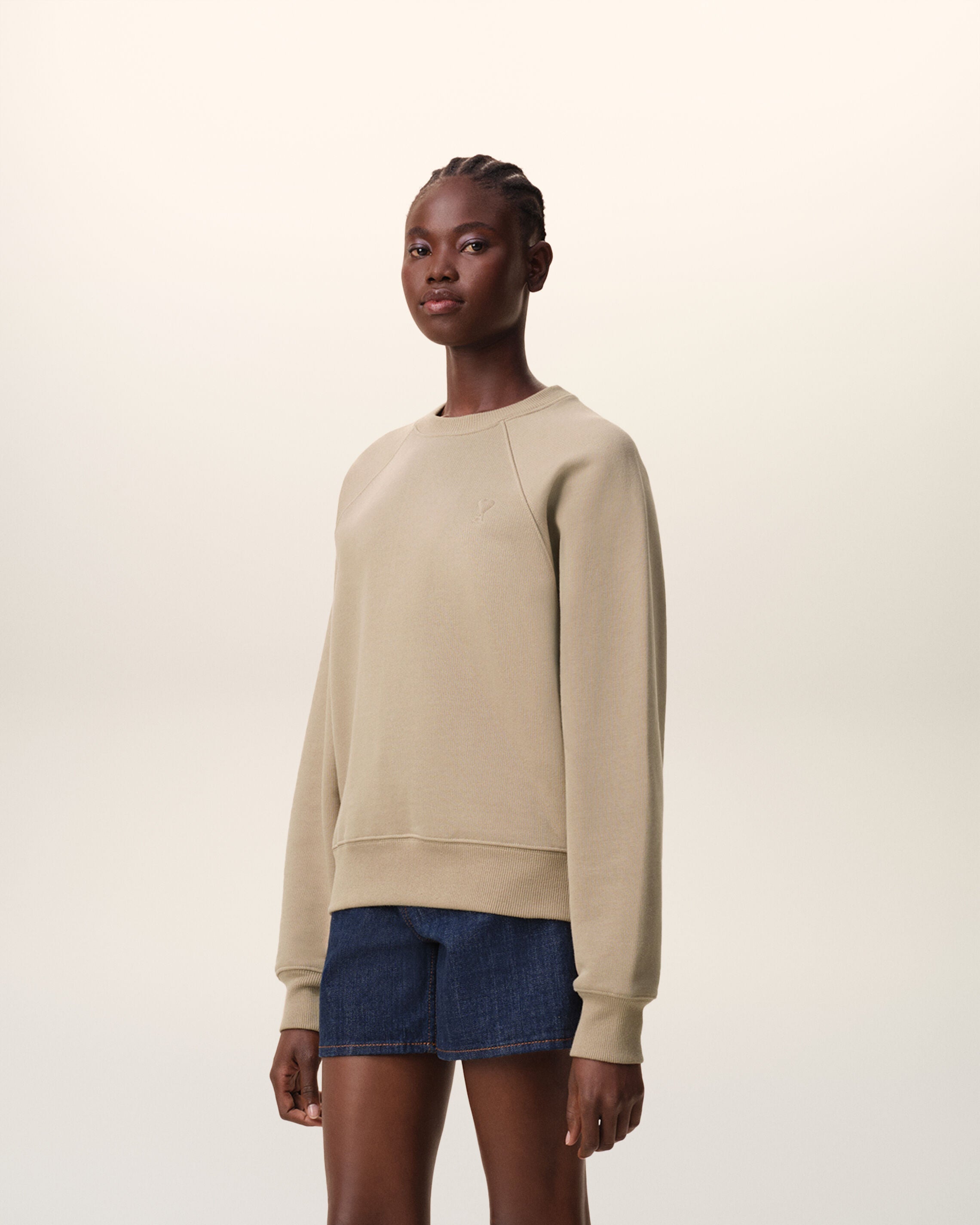 Beige Cotton Embossed Ami De Coeur Sweatshirt