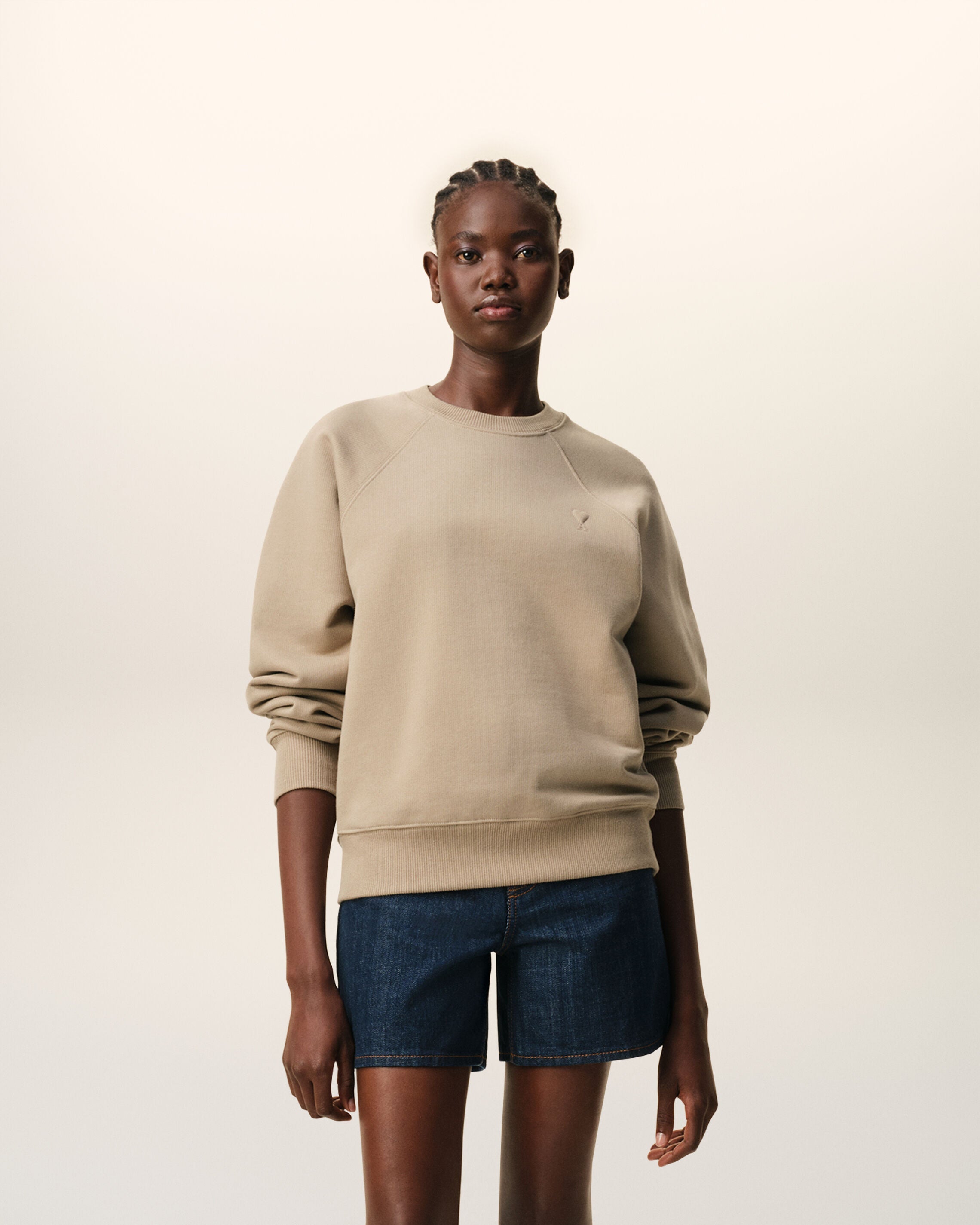 Beige Cotton Embossed Ami De Coeur Sweatshirt