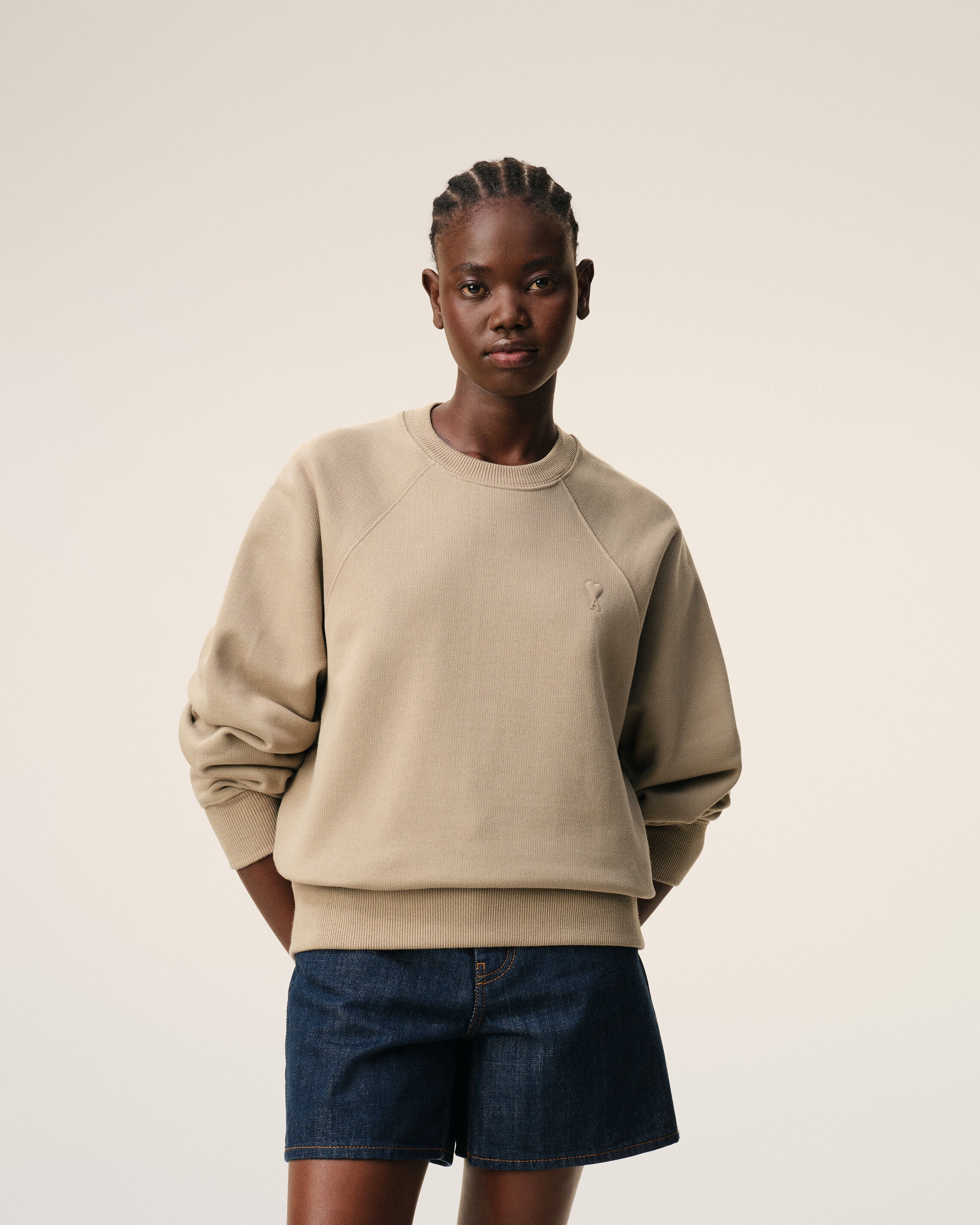 Beige Cotton Embossed Ami De Coeur Sweatshirt