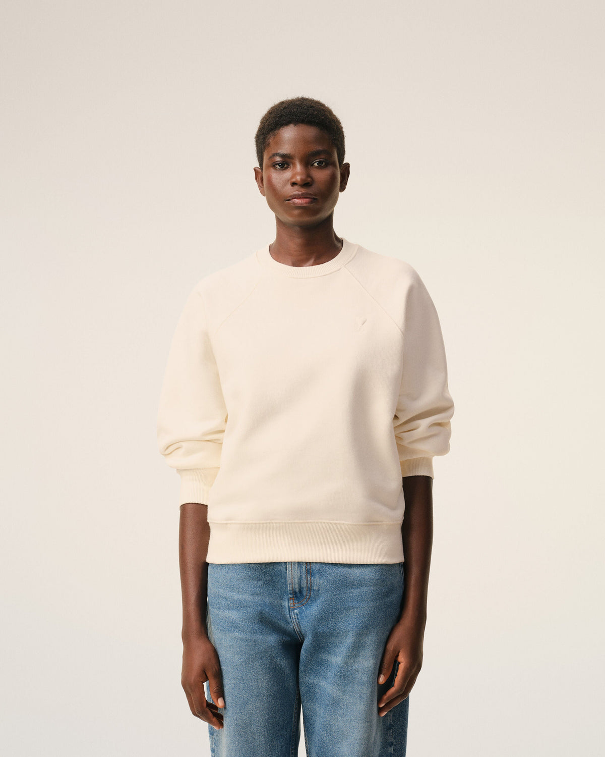 White Cotton Embossed Ami De Coeur Sweatshirt