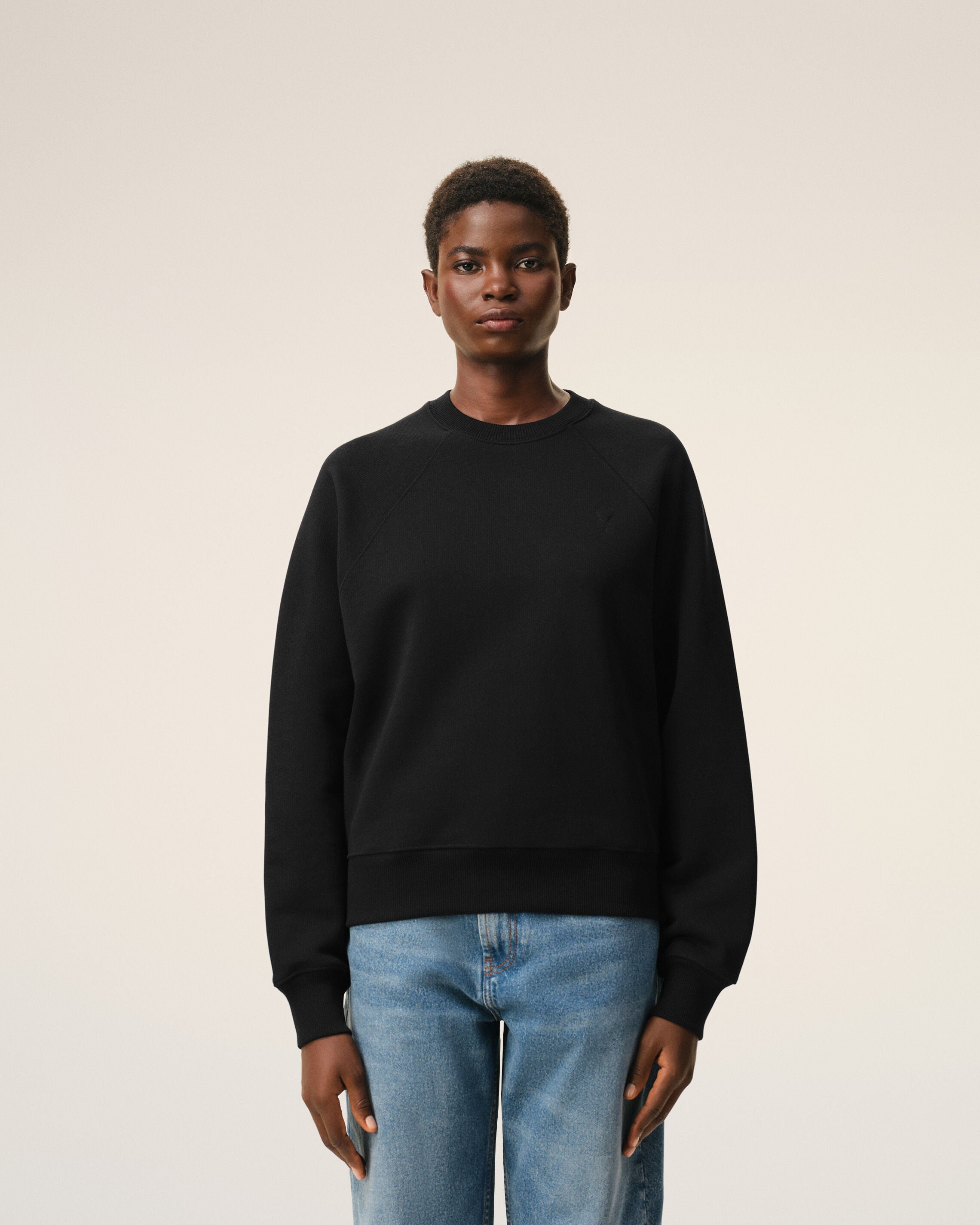Black Cotton Embossed Ami De Coeur Sweatshirt