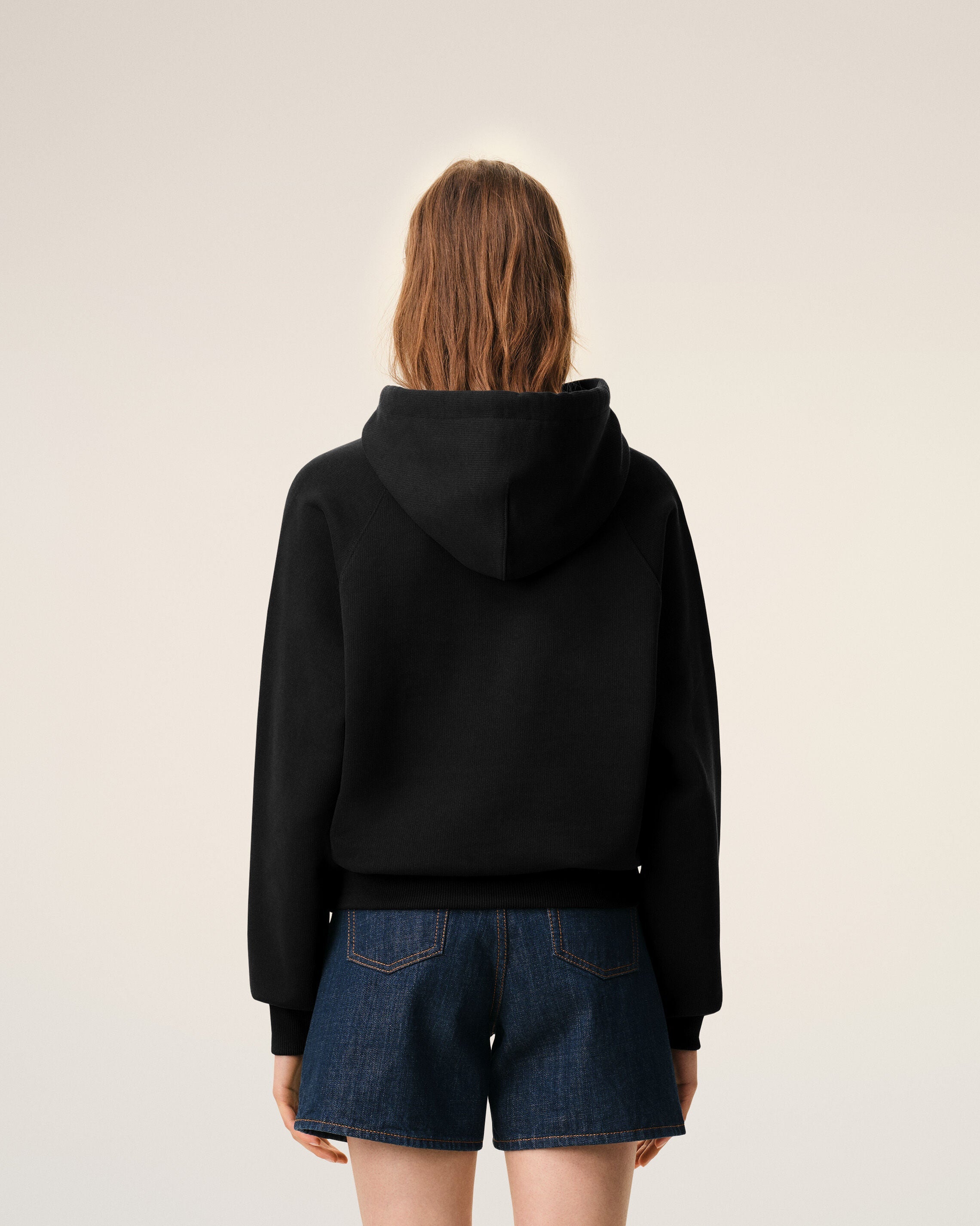 Black Cotton Embossed Ami De Coeur Hoodie