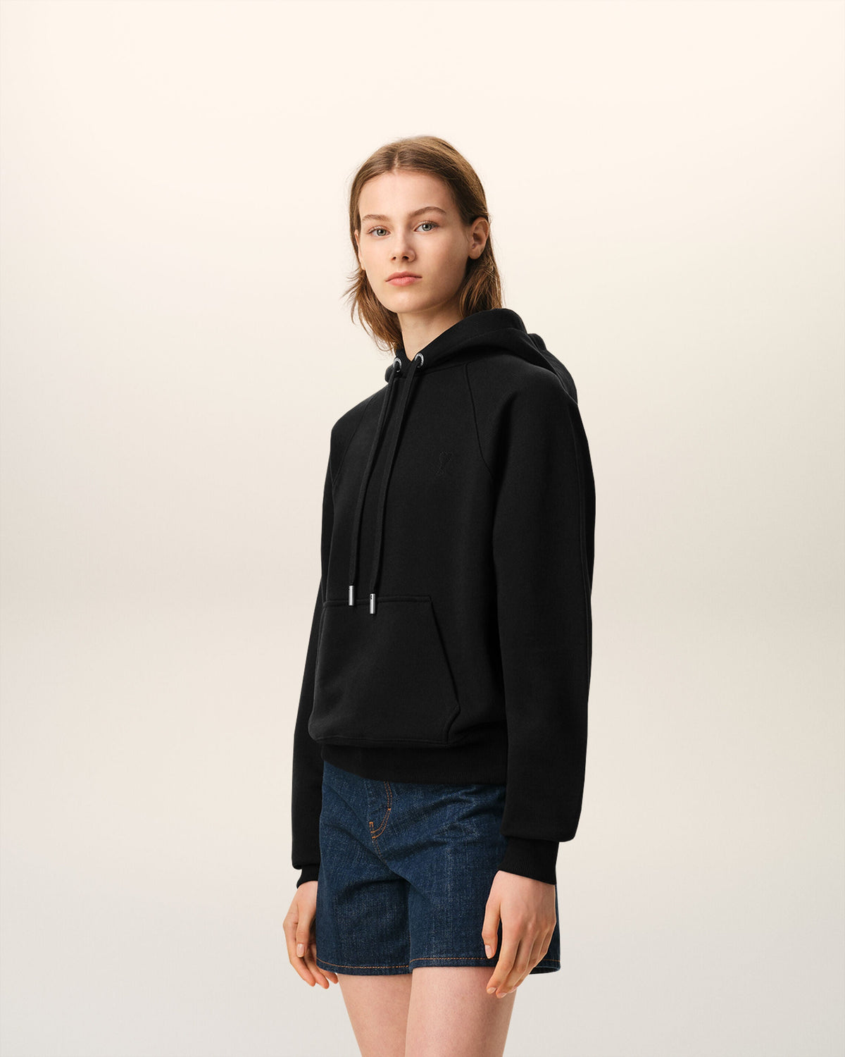 Black Cotton Embossed Ami De Coeur Hoodie