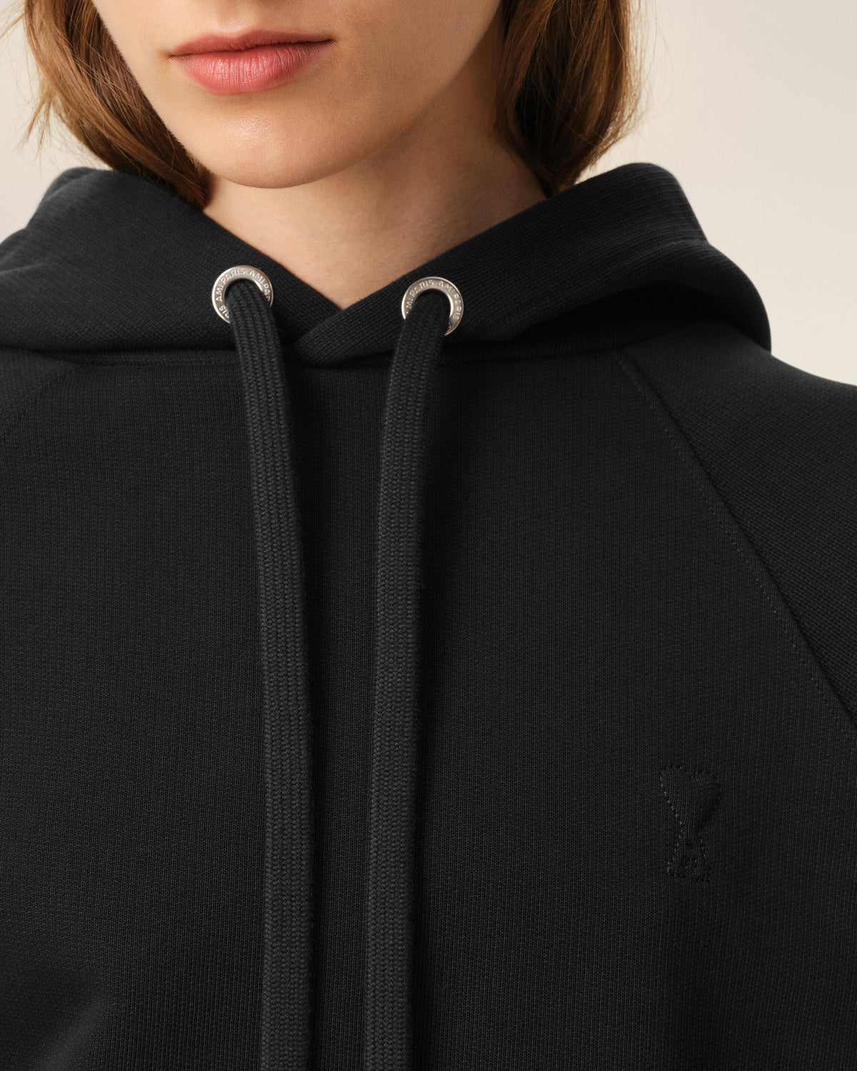Black Cotton Embossed Ami De Coeur Hoodie