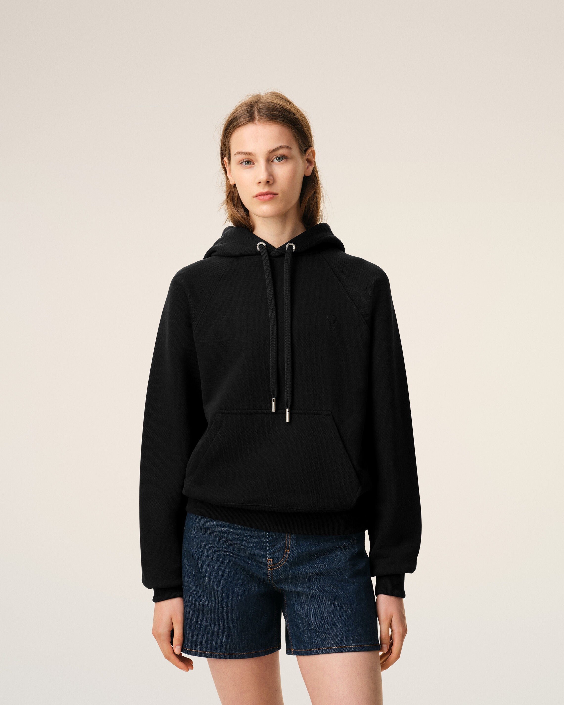 Black Cotton Embossed Ami De Coeur Hoodie