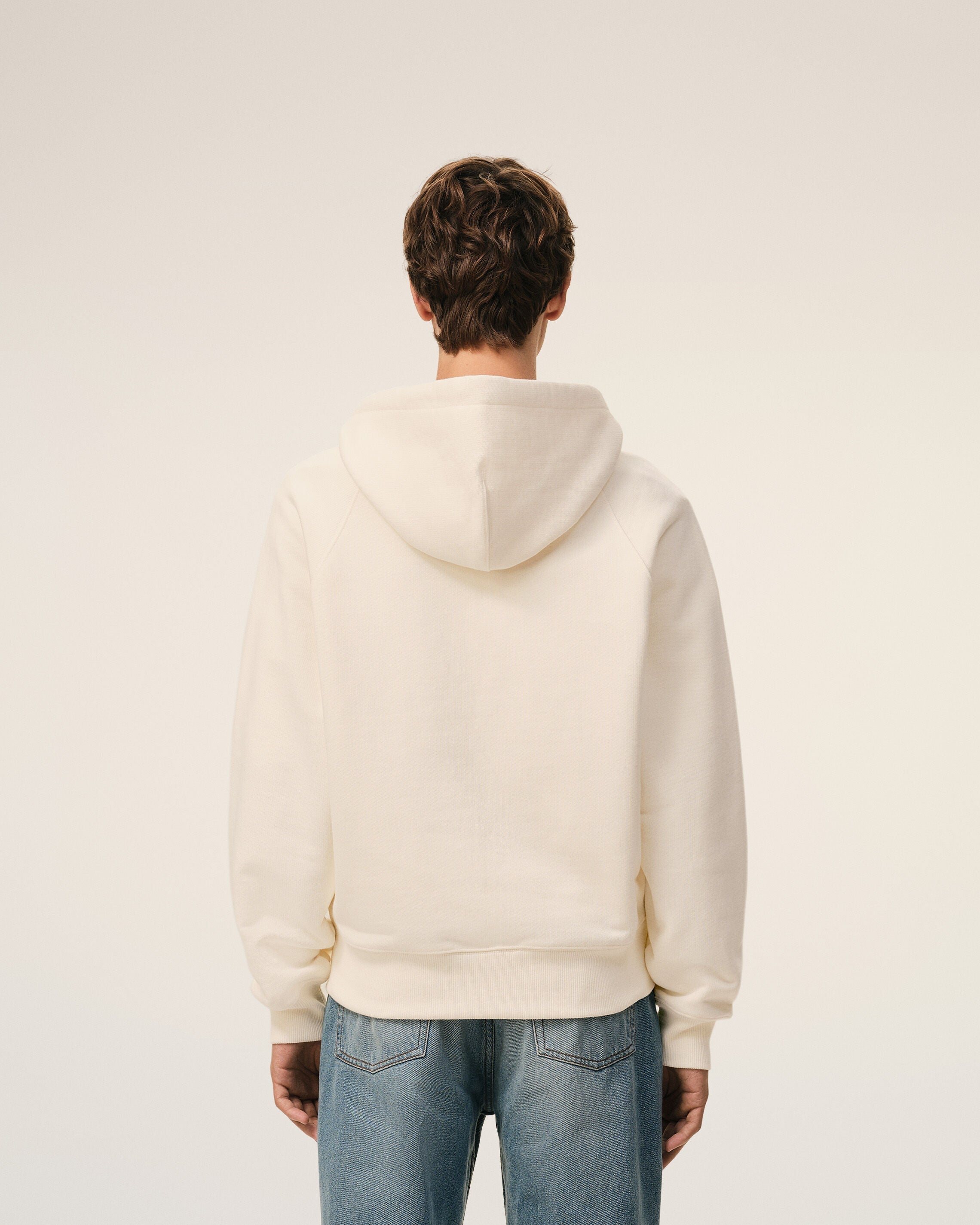 White Cotton Embossed Ami De Coeur Zipped Hoodie