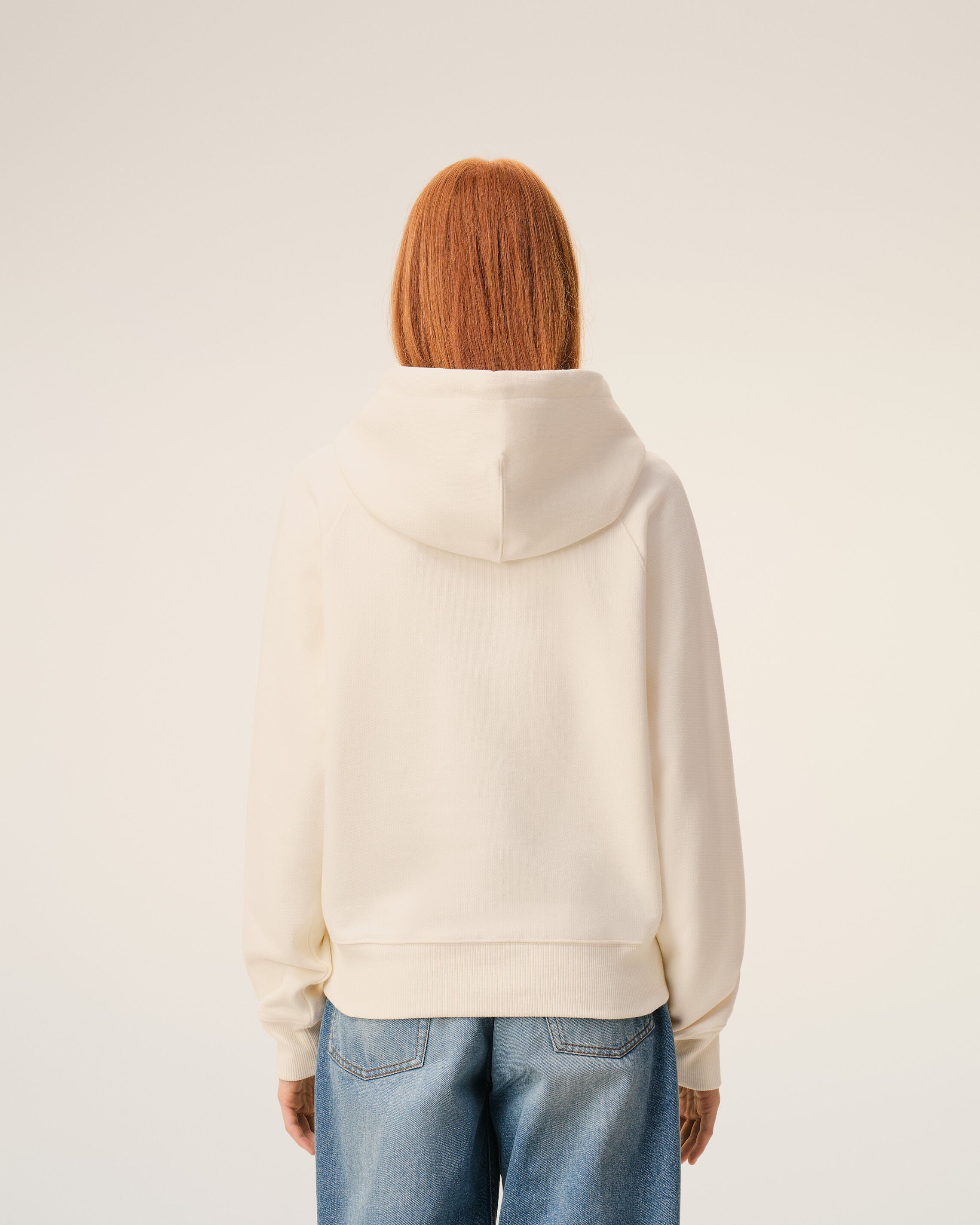 White Cotton Embossed Ami De Coeur Zipped Hoodie
