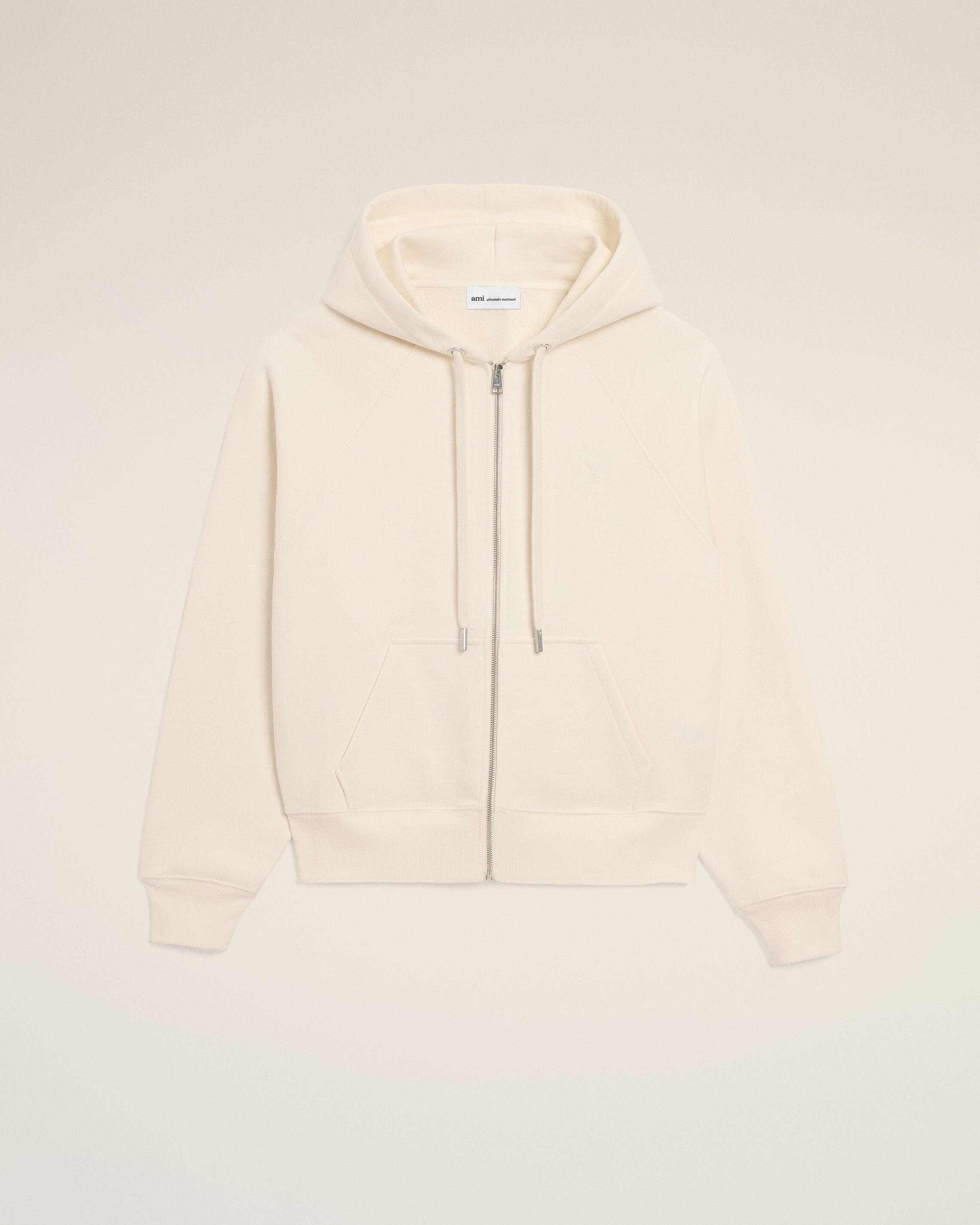 White Cotton Embossed Ami De Coeur Zipped Hoodie