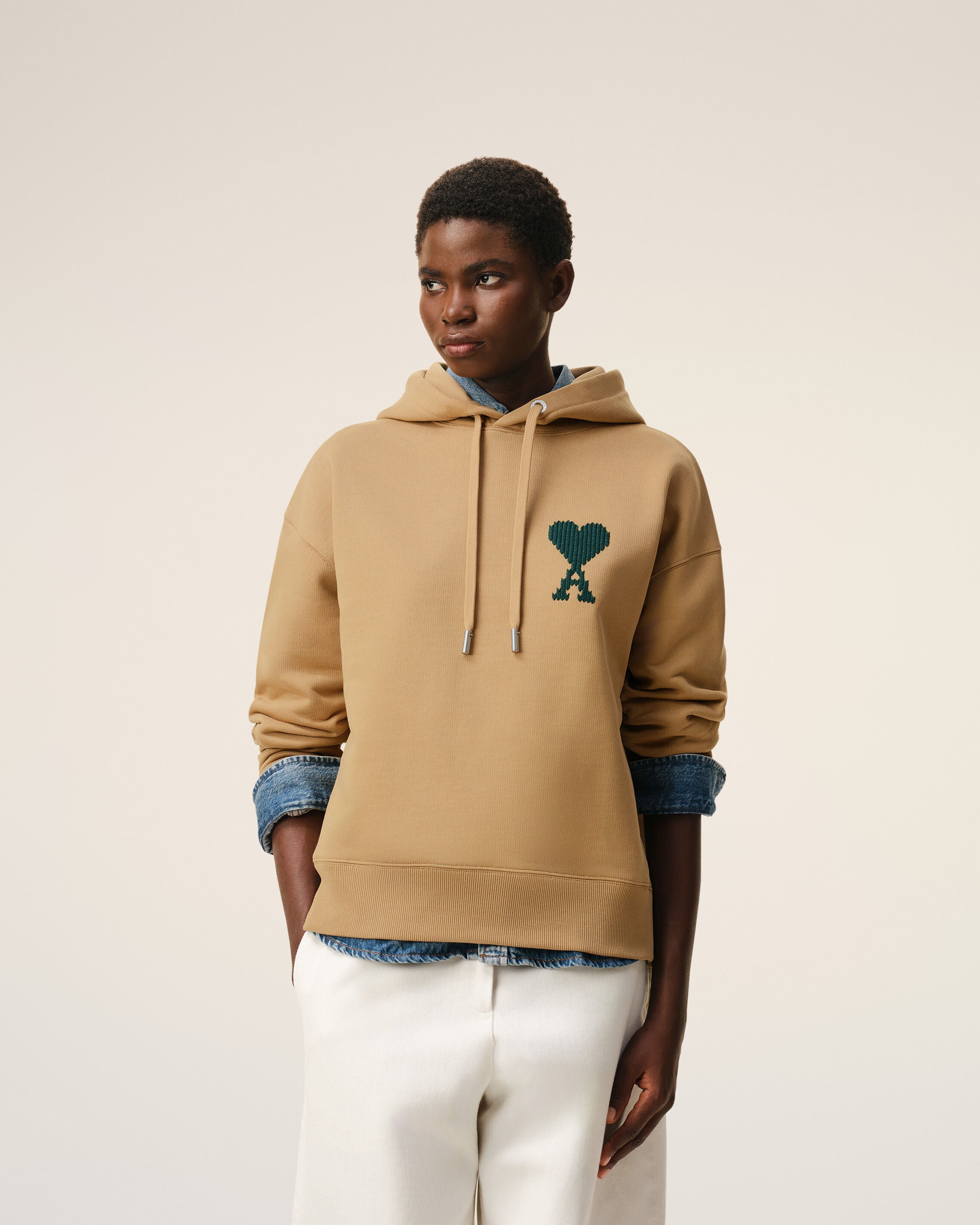 Beige Cotton Ami De Coeur Hoodie