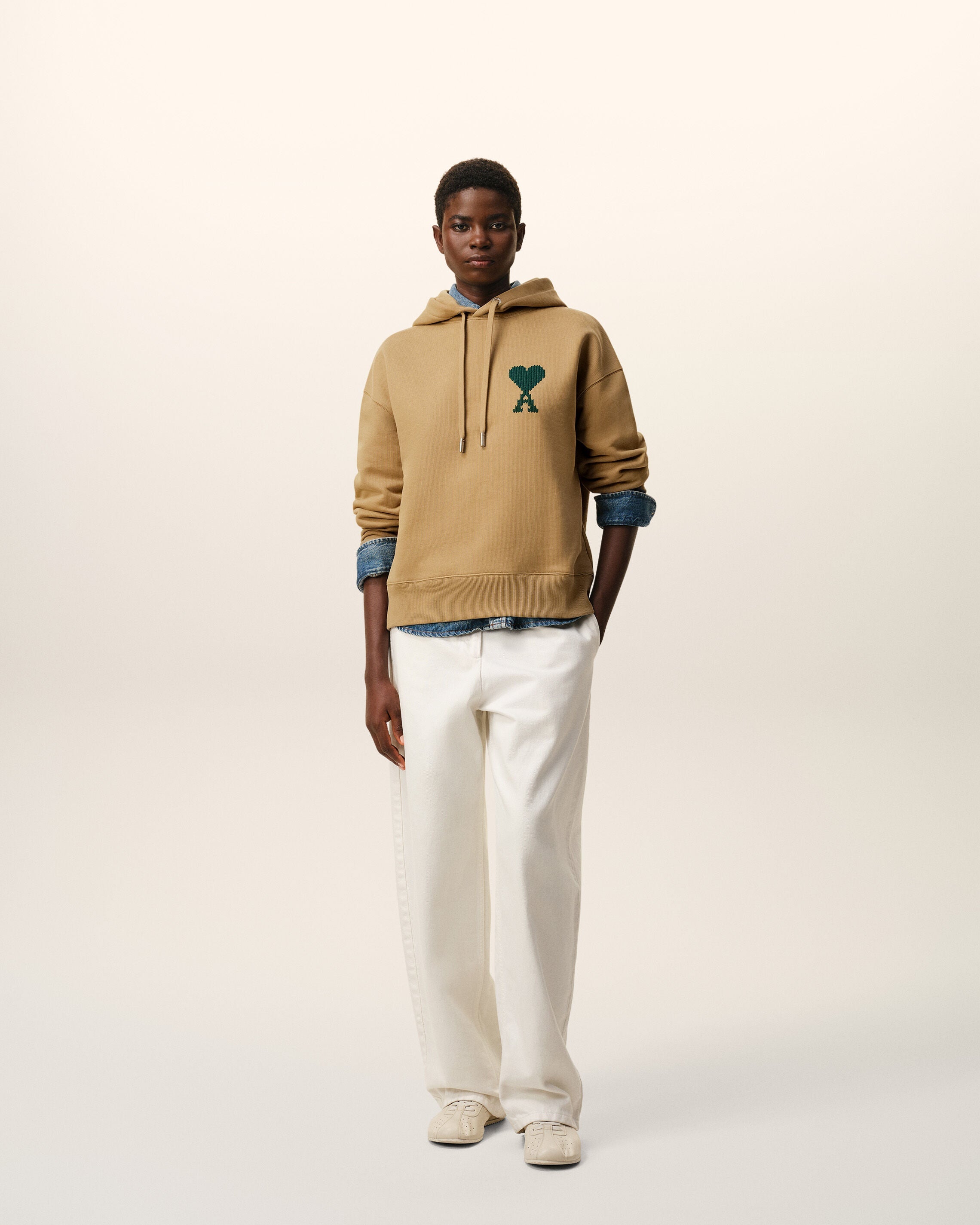 Beige Cotton Ami De Coeur Hoodie