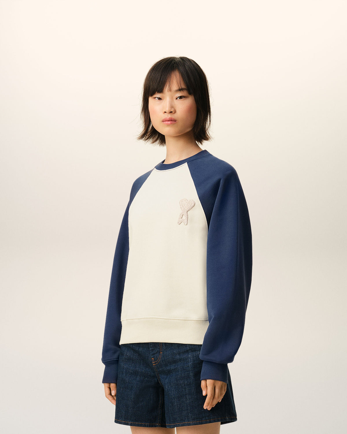 White And Blue Cotton Knitted Ami De Coeur Sweatshirt