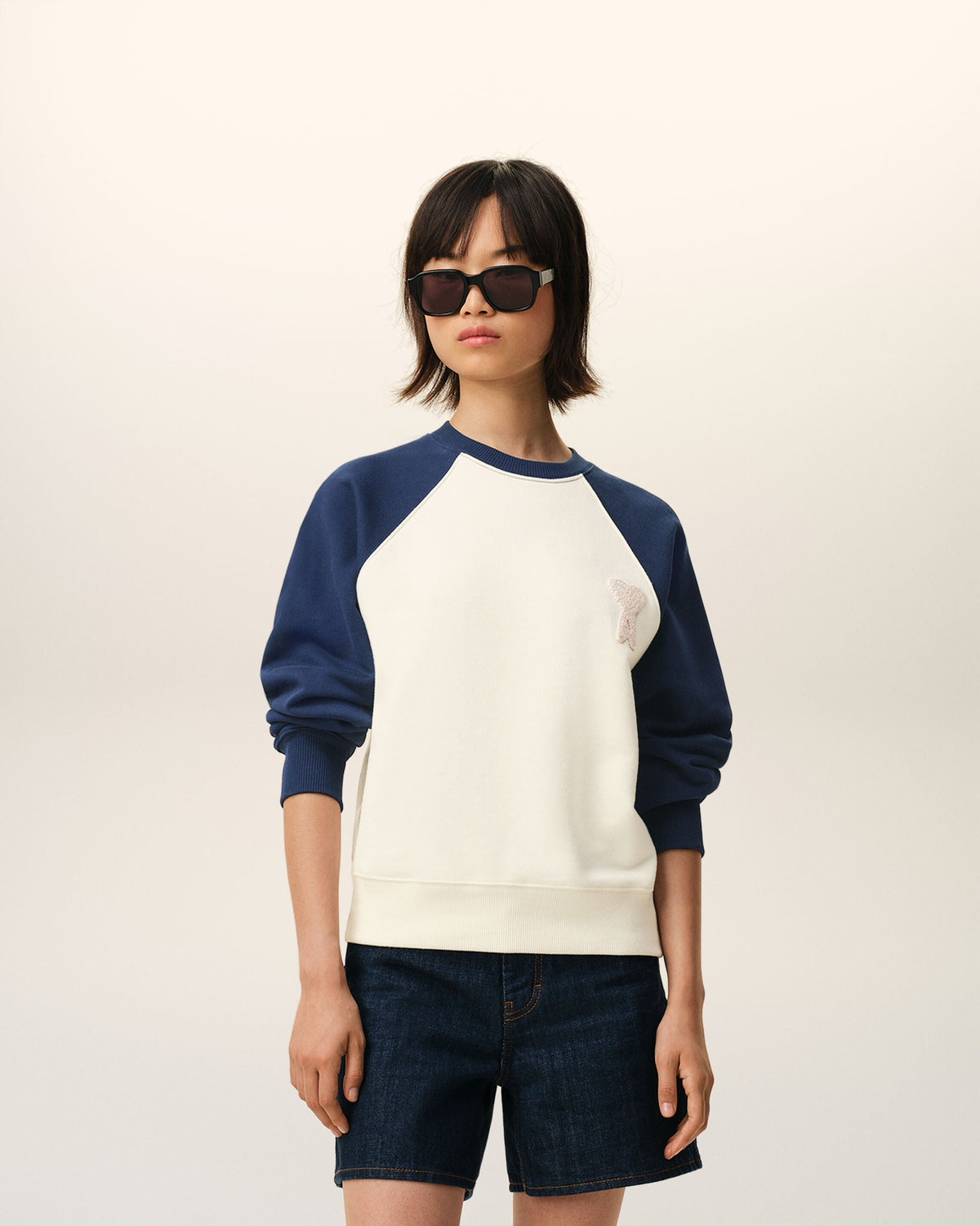 White And Blue Cotton Knitted Ami De Coeur Sweatshirt