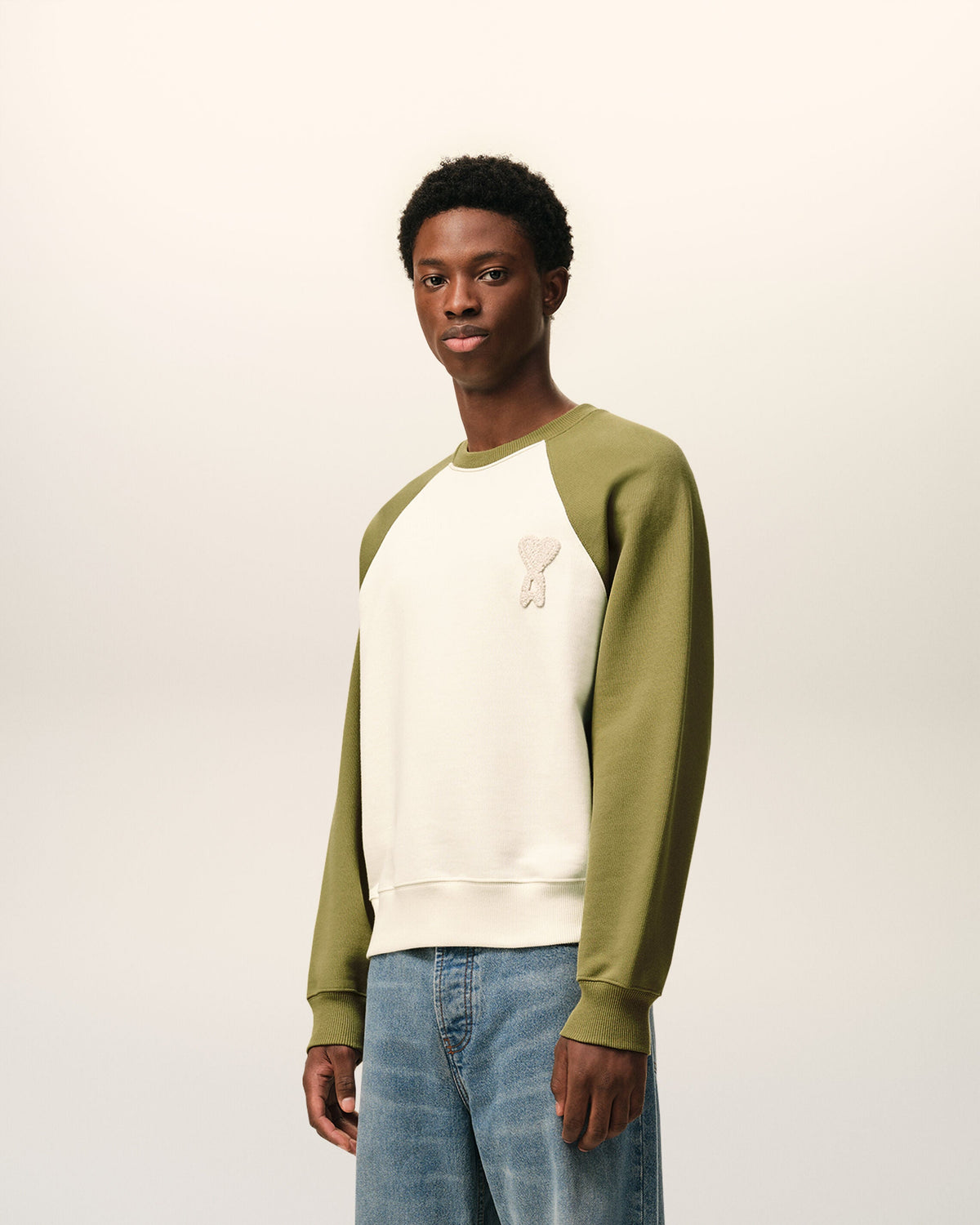 White And Green Cotton Knitted Ami De Coeur Sweatshirt