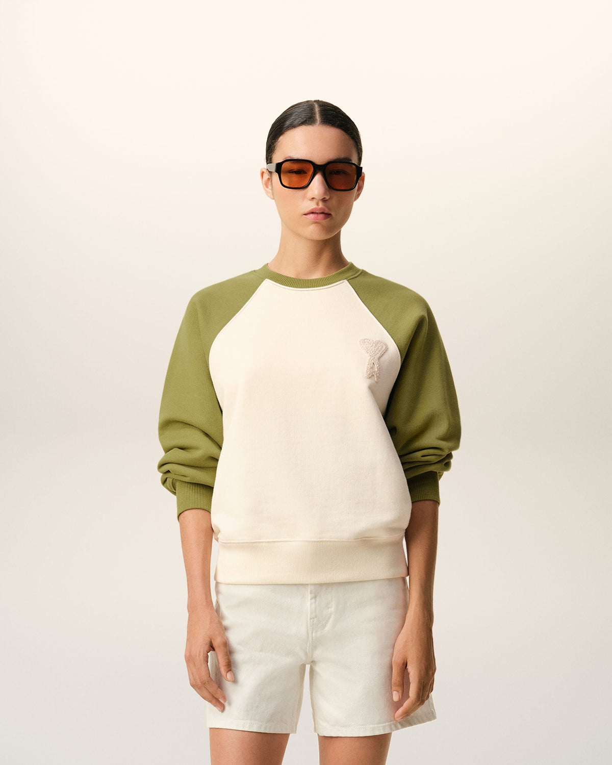 White And Green Cotton Knitted Ami De Coeur Sweatshirt