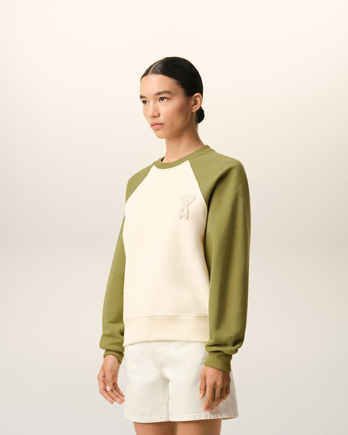 White And Green Cotton Knitted Ami De Coeur Sweatshirt