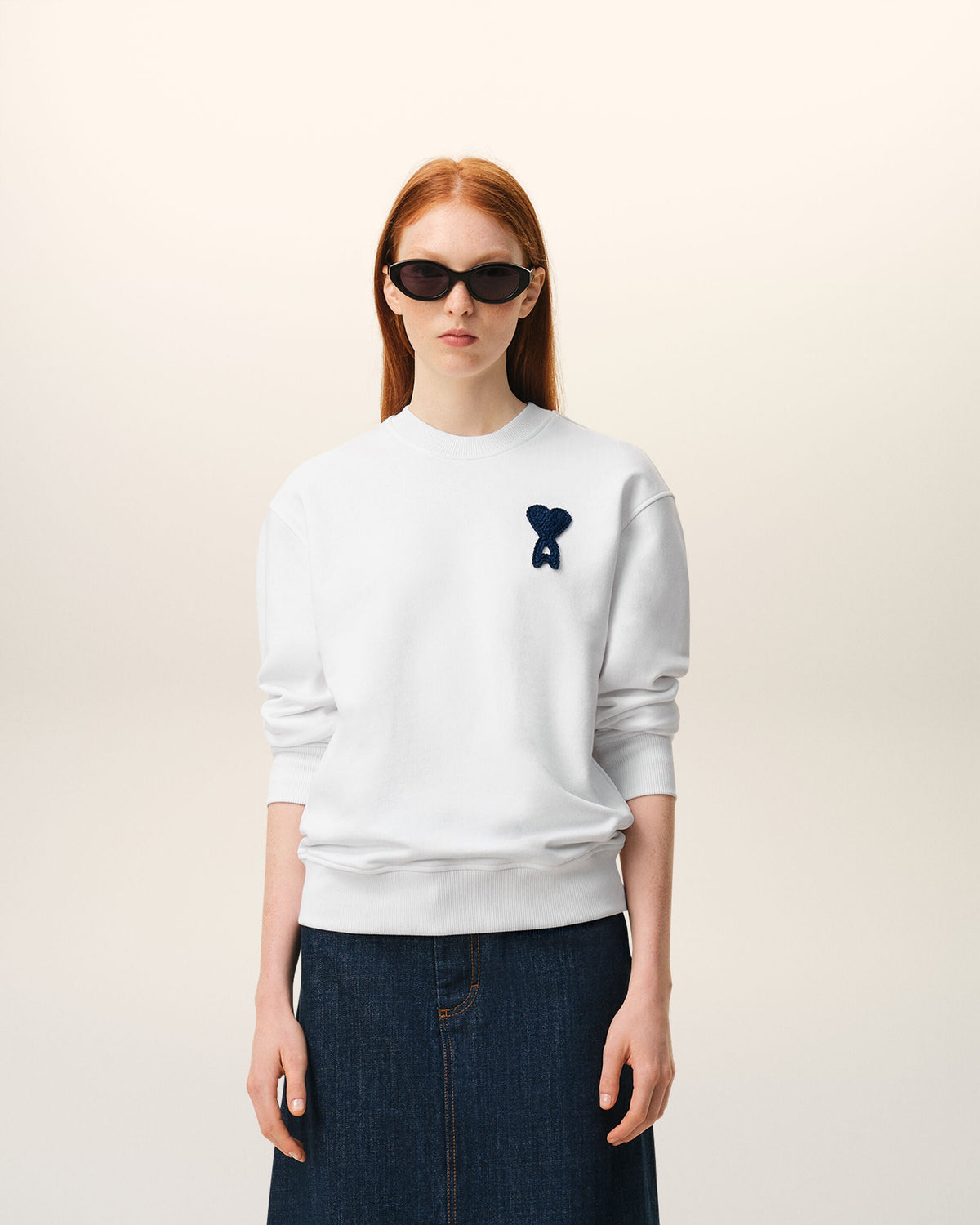White Cotton Knitted Ami De Coeur Sweatshirt