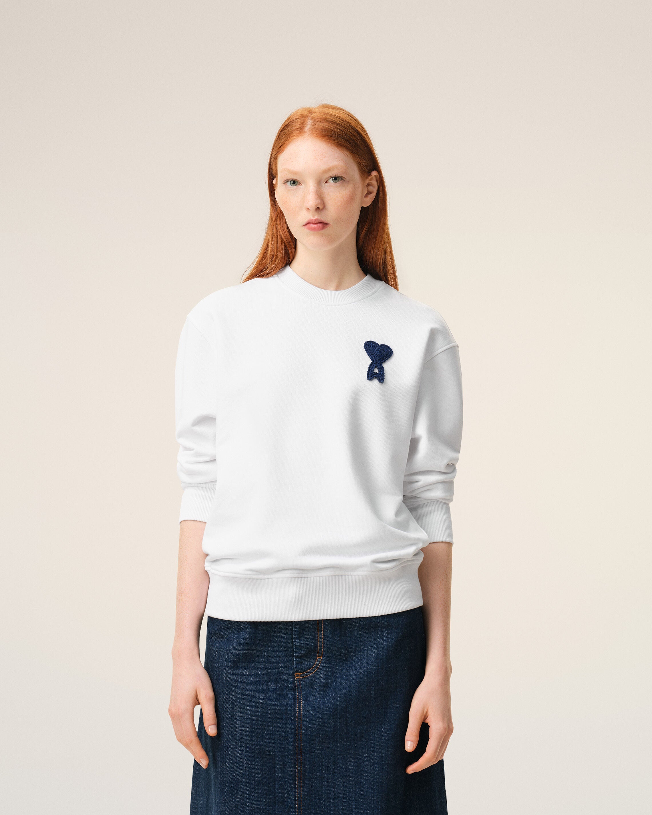White Cotton Knitted Ami De Coeur Sweatshirt