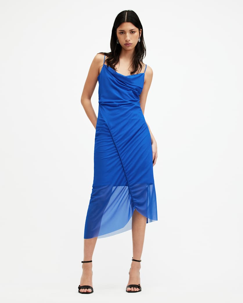 ulla mesh draped midi dress ALLSAINTS Ulla Mesh Draped Midi Dress