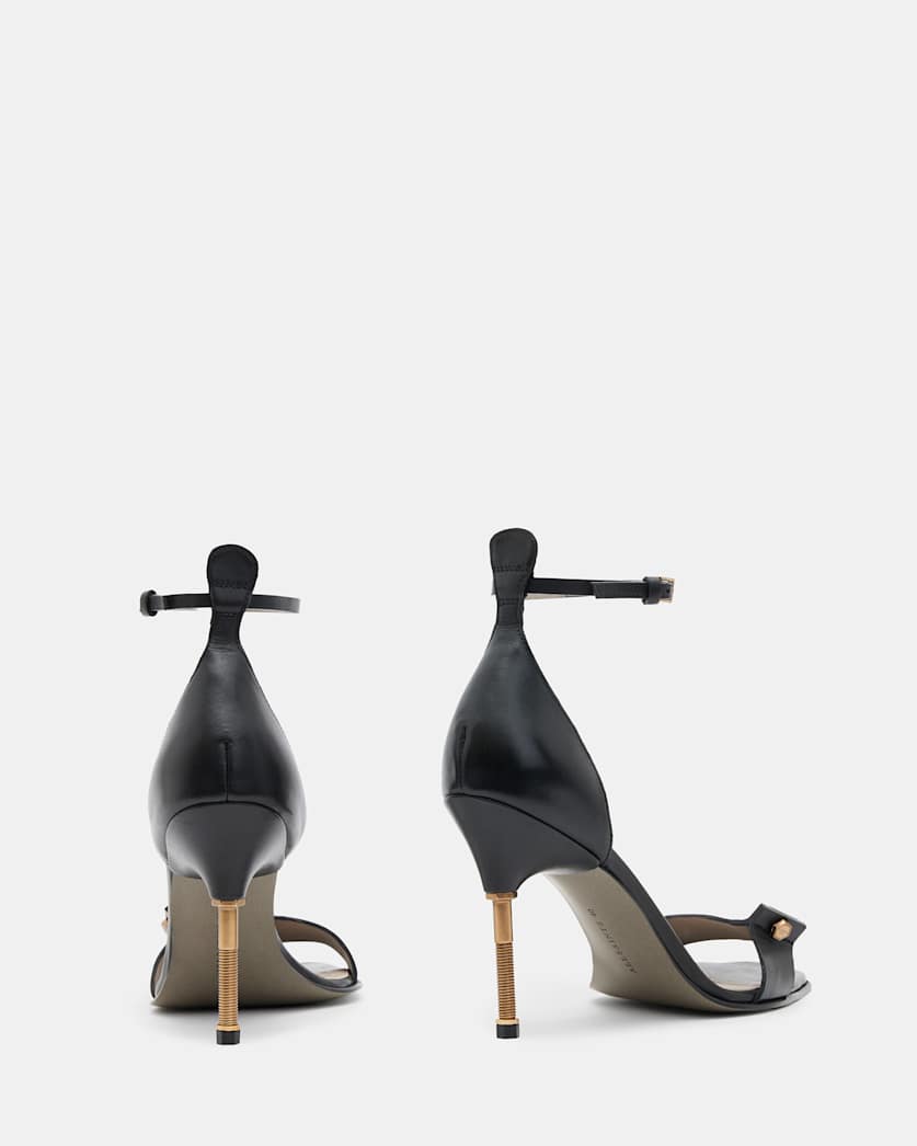 AllSaints Betty Square Toe Leather Heeled Sandals Women's Black Women's