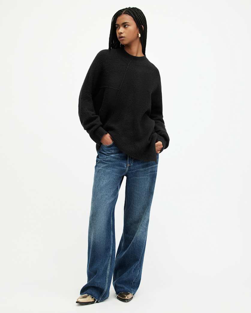 AllSaints Lock Crew Neck Asymmetric Sweater Women's Black Women's