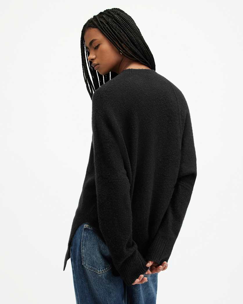 AllSaints Lock Crew Neck Asymmetric Sweater Women's Black Women's