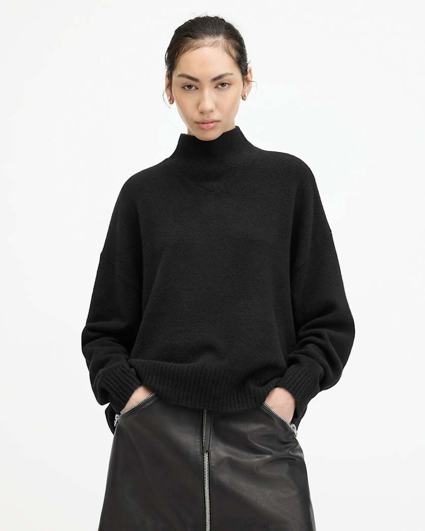 AllSaints Asha Soft Fluffy Sweater Women's Black Women's