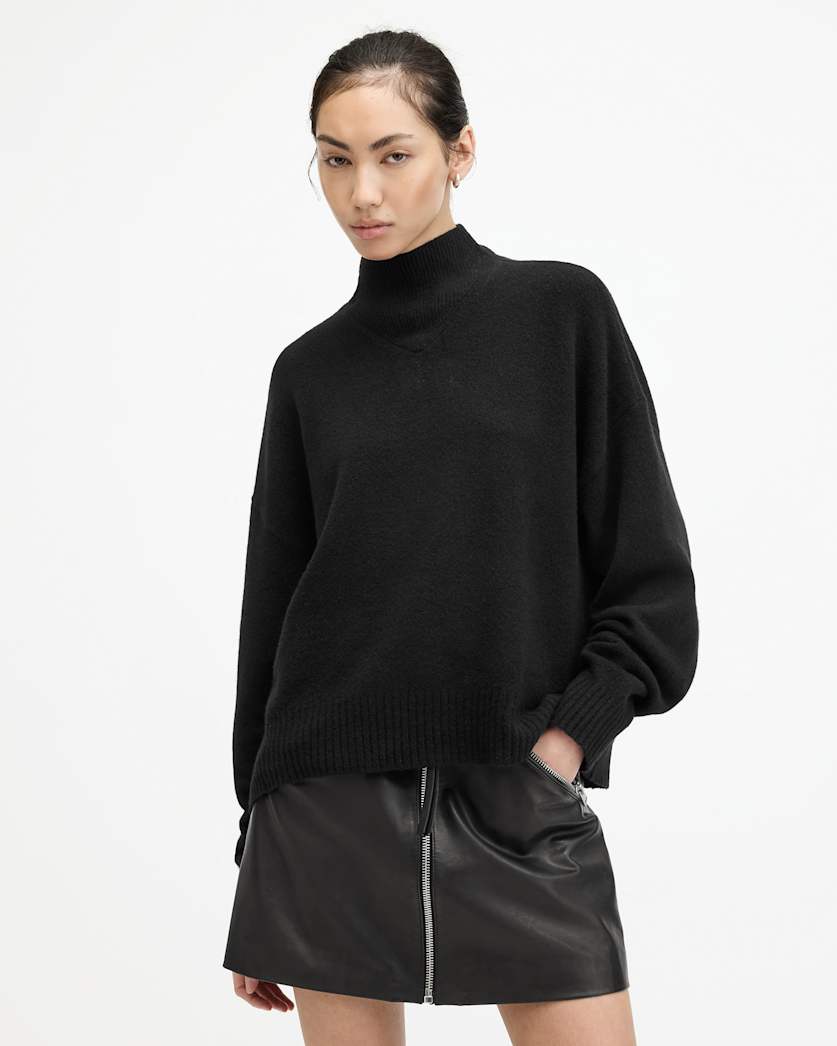 AllSaints Asha Soft Fluffy Sweater Women's Black Women's
