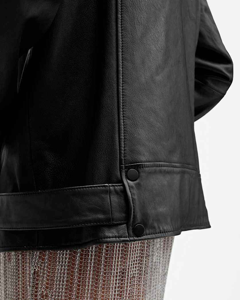 AllSaints Billie Oversized Leather Biker Jacket Women's Black Women's