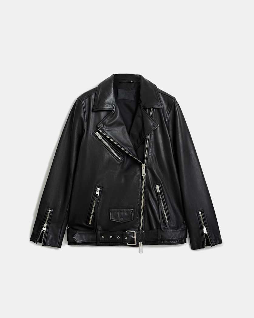 AllSaints Billie Oversized Leather Biker Jacket Women's Black Women's