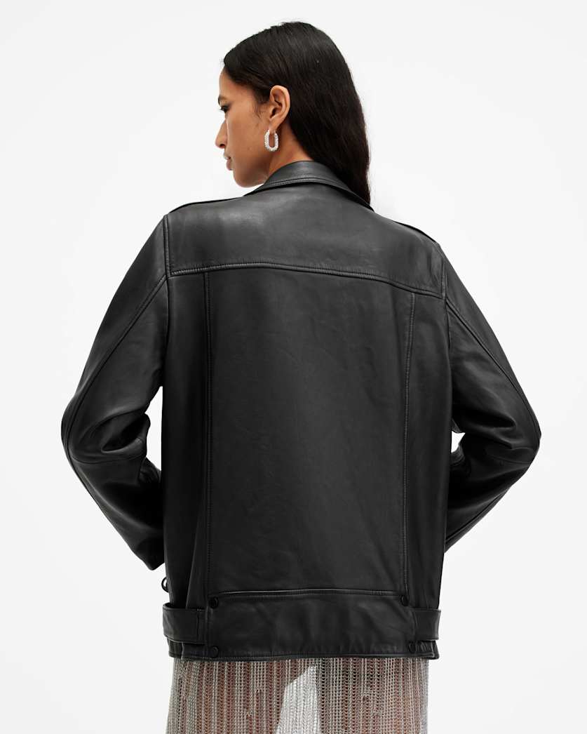 AllSaints Billie Oversized Leather Biker Jacket Women's Black Women's